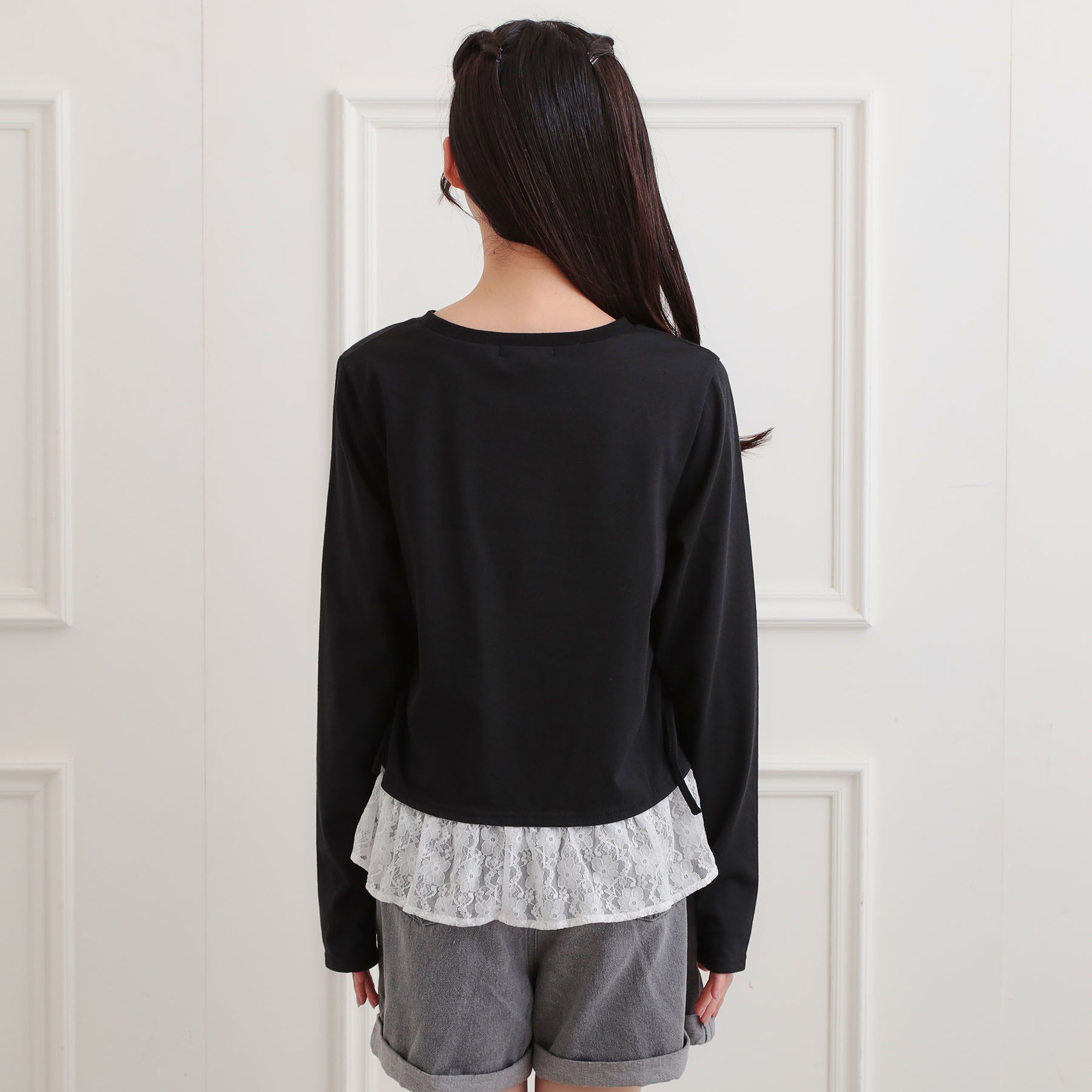 PINK-latte「裾レース脇ドロストトップス」|Tシャツ・カットソー|