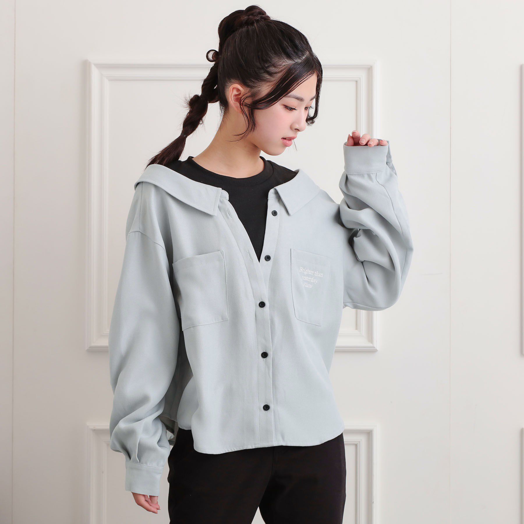 PINK-latte「シャツドッキング長袖プルオーバー」|Tシャツ・カットソー|