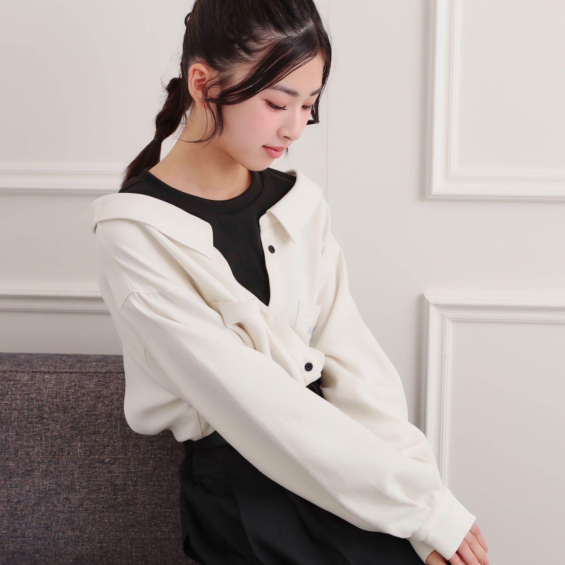 PINK-latte「シャツドッキング長袖プルオーバー」|Tシャツ・カットソー|