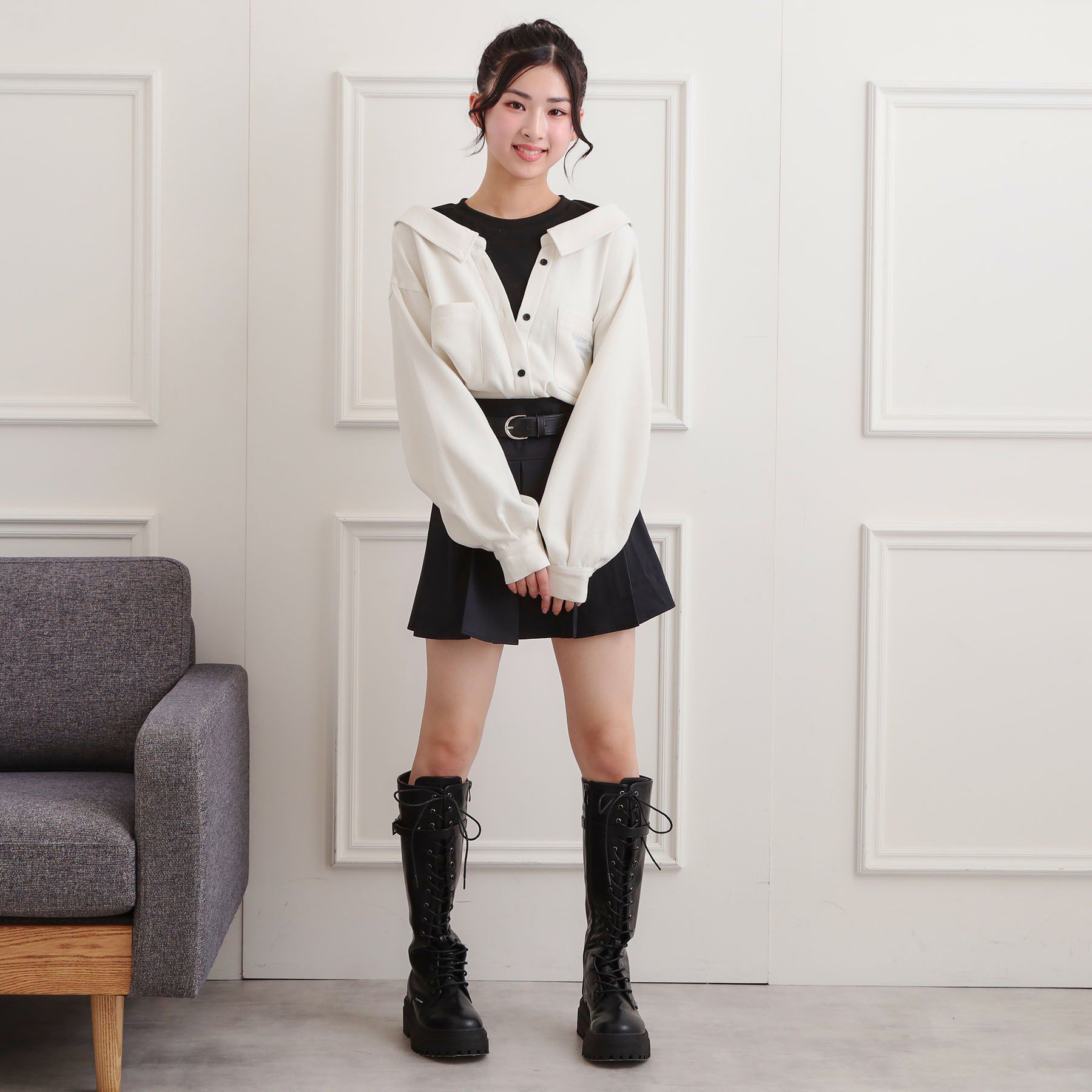 PINK-latte「シャツドッキング長袖プルオーバー」|Tシャツ・カットソー|