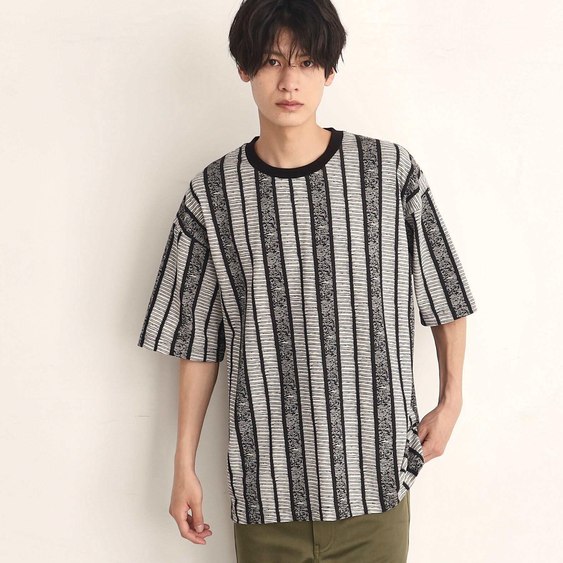 THE SHOP TK「ビッグシルエット総柄アソートTシャツ 幾何学／ドット／ストライプ／バックロゴ」|Tシャツ・カットソー|ブラック(319)