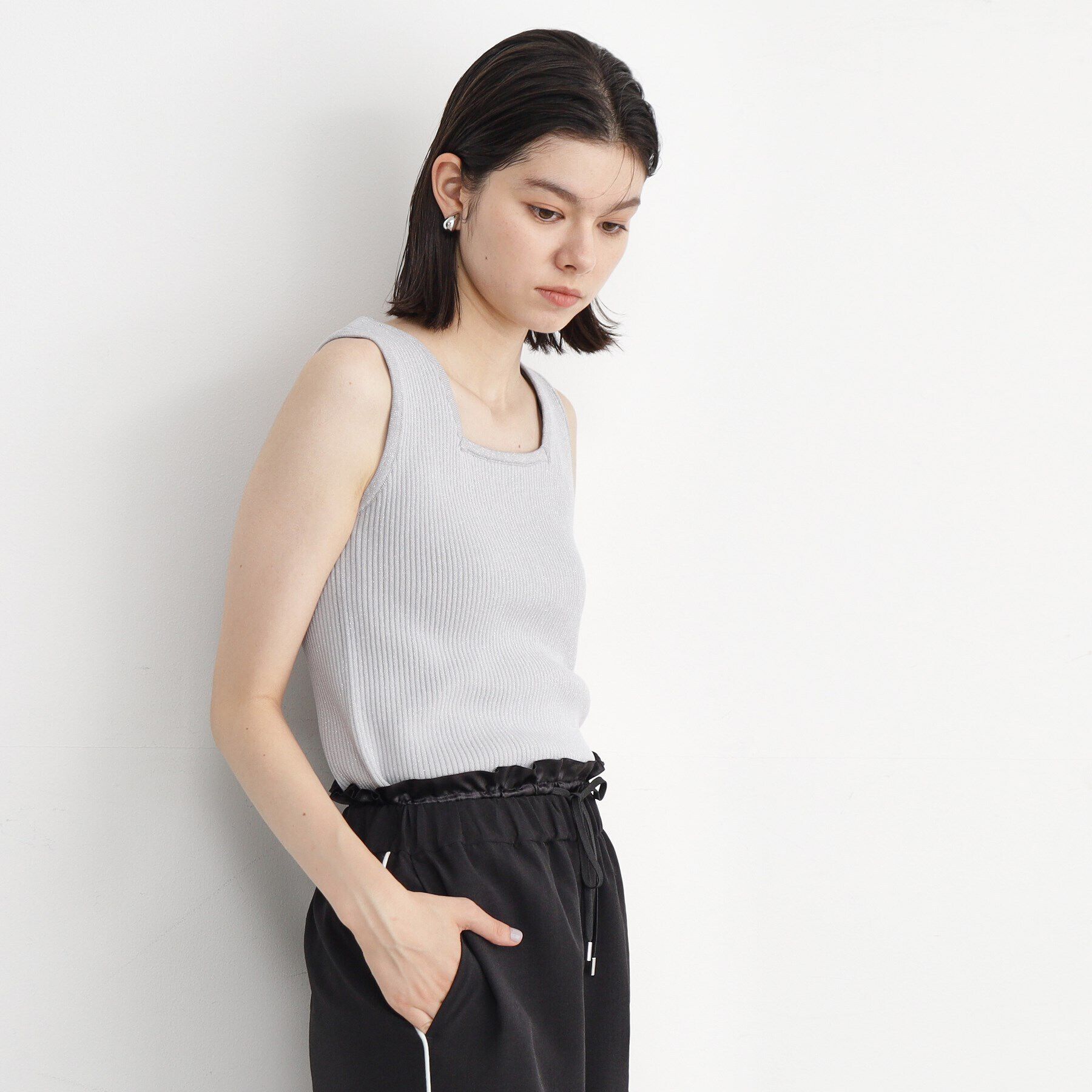 THE SHOP TK「【前後2WAY】ラメ＆ストライプリブタンク/洗える」|キャミソール|