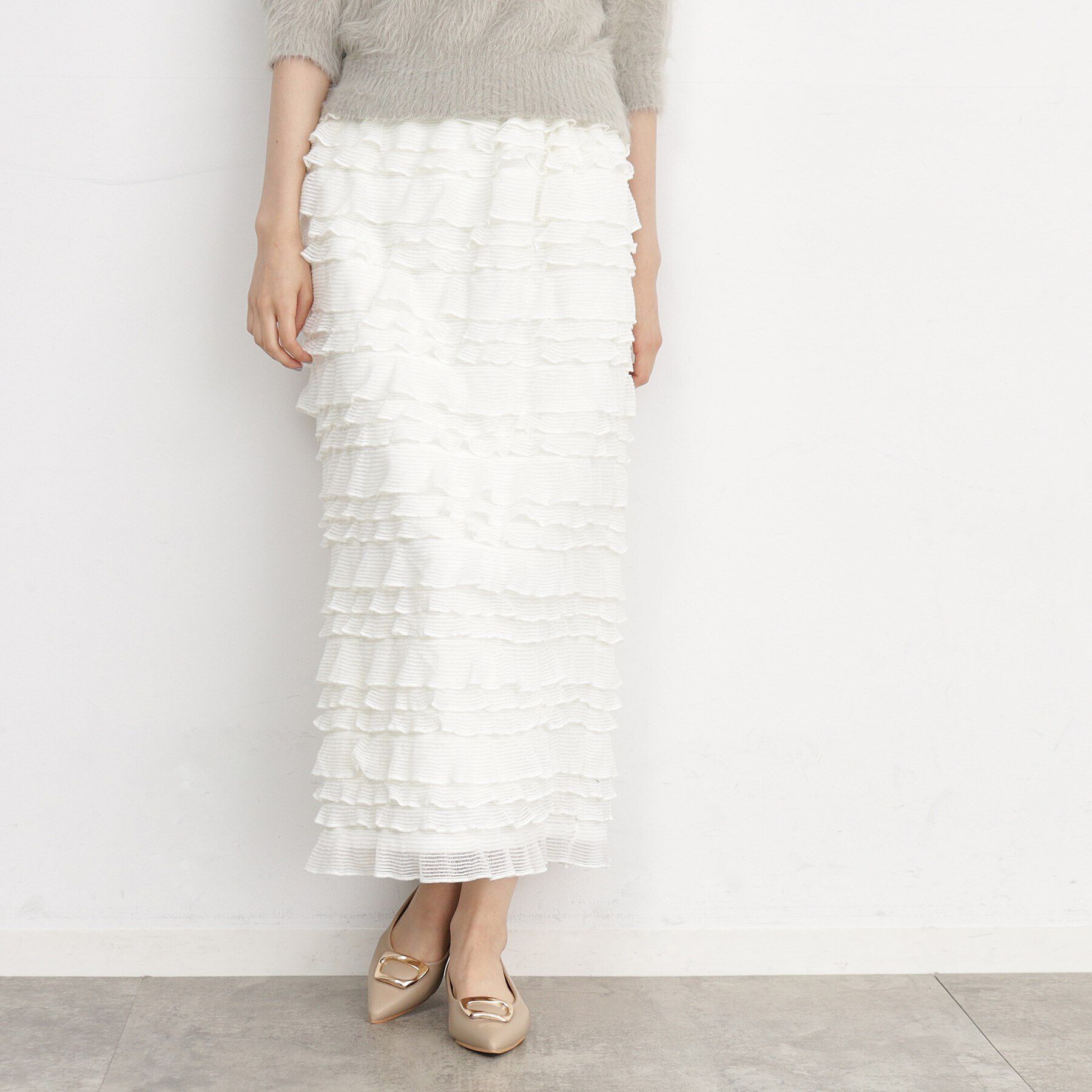 THE SHOP TK「【ヒルナンデス！で紹介】フリルナロースカート/洗える」|スカート|アイボリー(004)