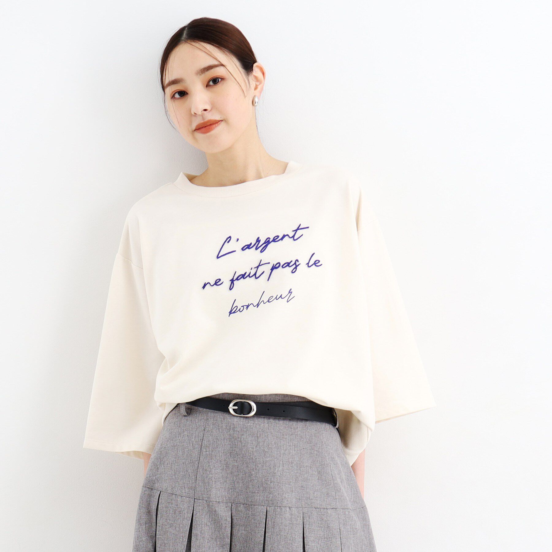 THE SHOP TK「【リラクシー/チュニック丈】6分袖裏毛刺繍プルオーバー/洗える」|Tシャツ・カットソー|ｱｲﾎﾞﾘｰ(004)