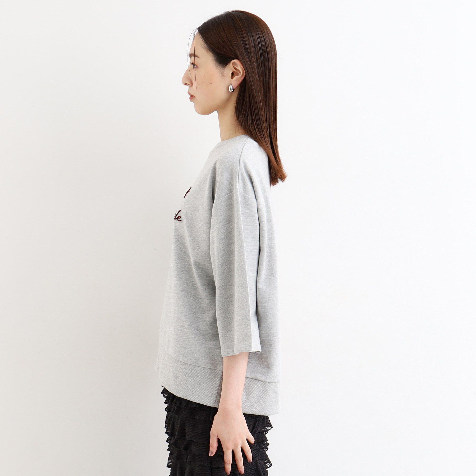 THE SHOP TK「【リラクシー/チュニック丈】6分袖裏毛刺繍プルオーバー/洗える」|Tシャツ・カットソー|