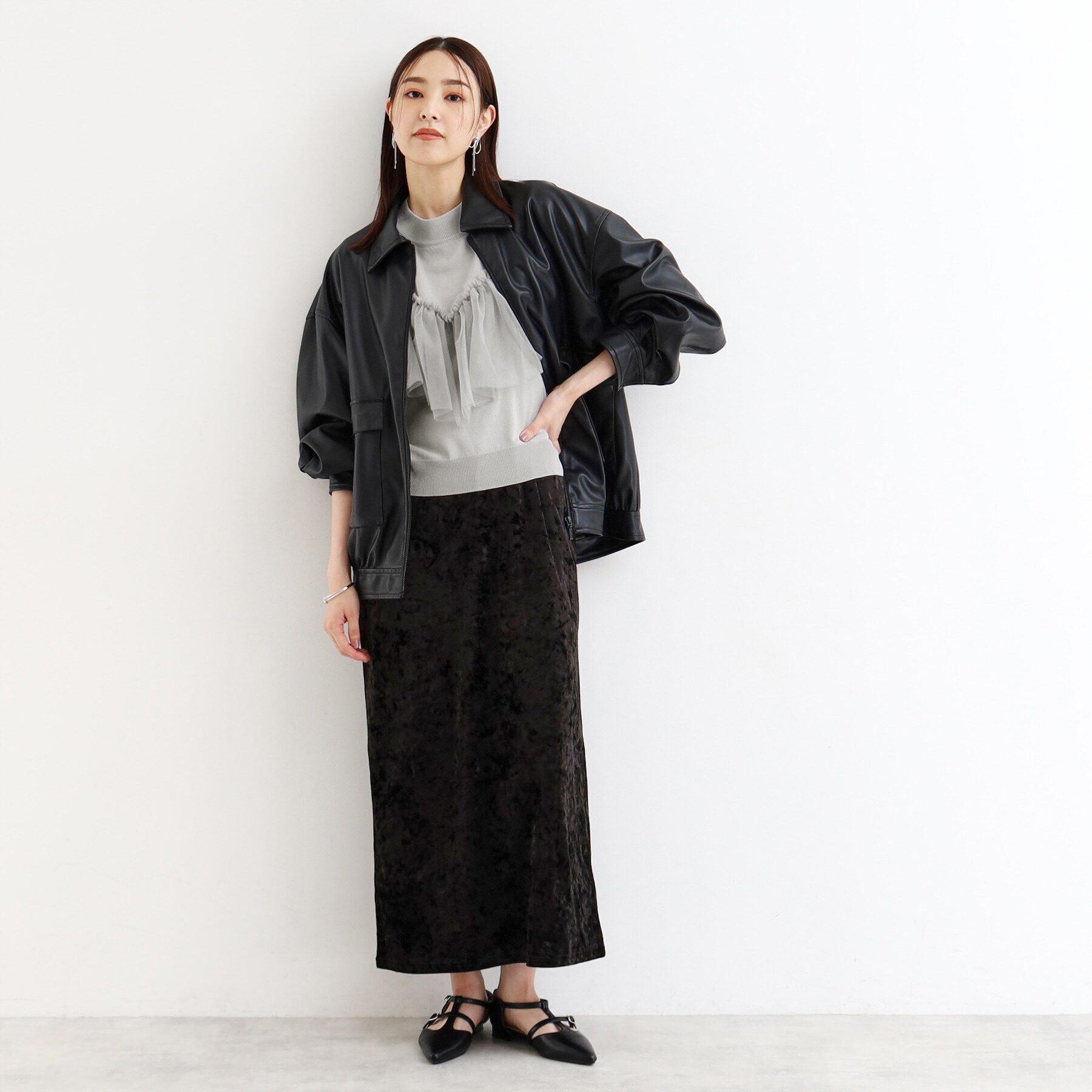 THE SHOP TK「【大人チュール使い】5分袖チュール切替ニット/洗える」|ニット・セーター|