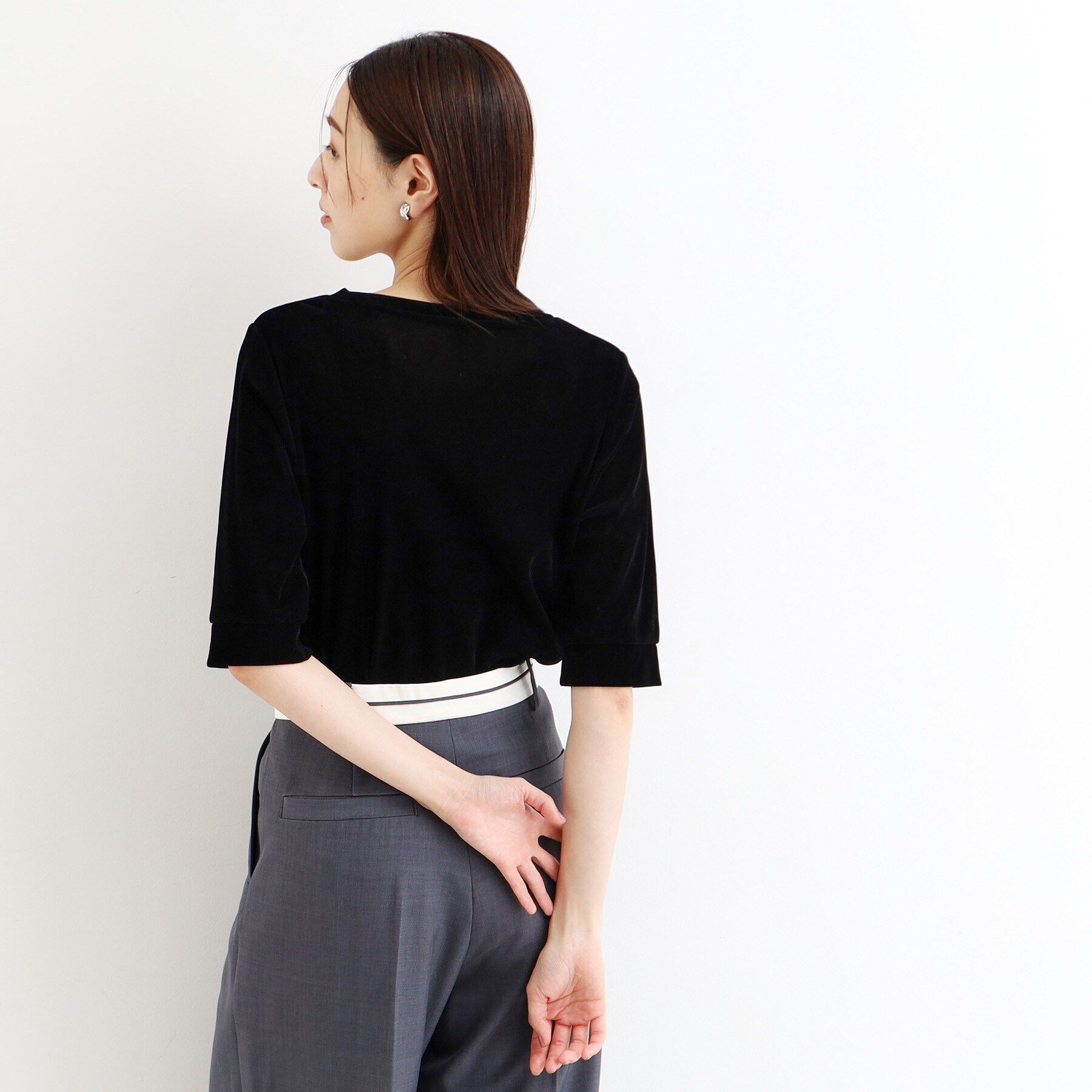 THE SHOP TK「【ヒルナンデス！で紹介】ベロア5分袖プルオーバー/洗える」|Tシャツ・カットソー|