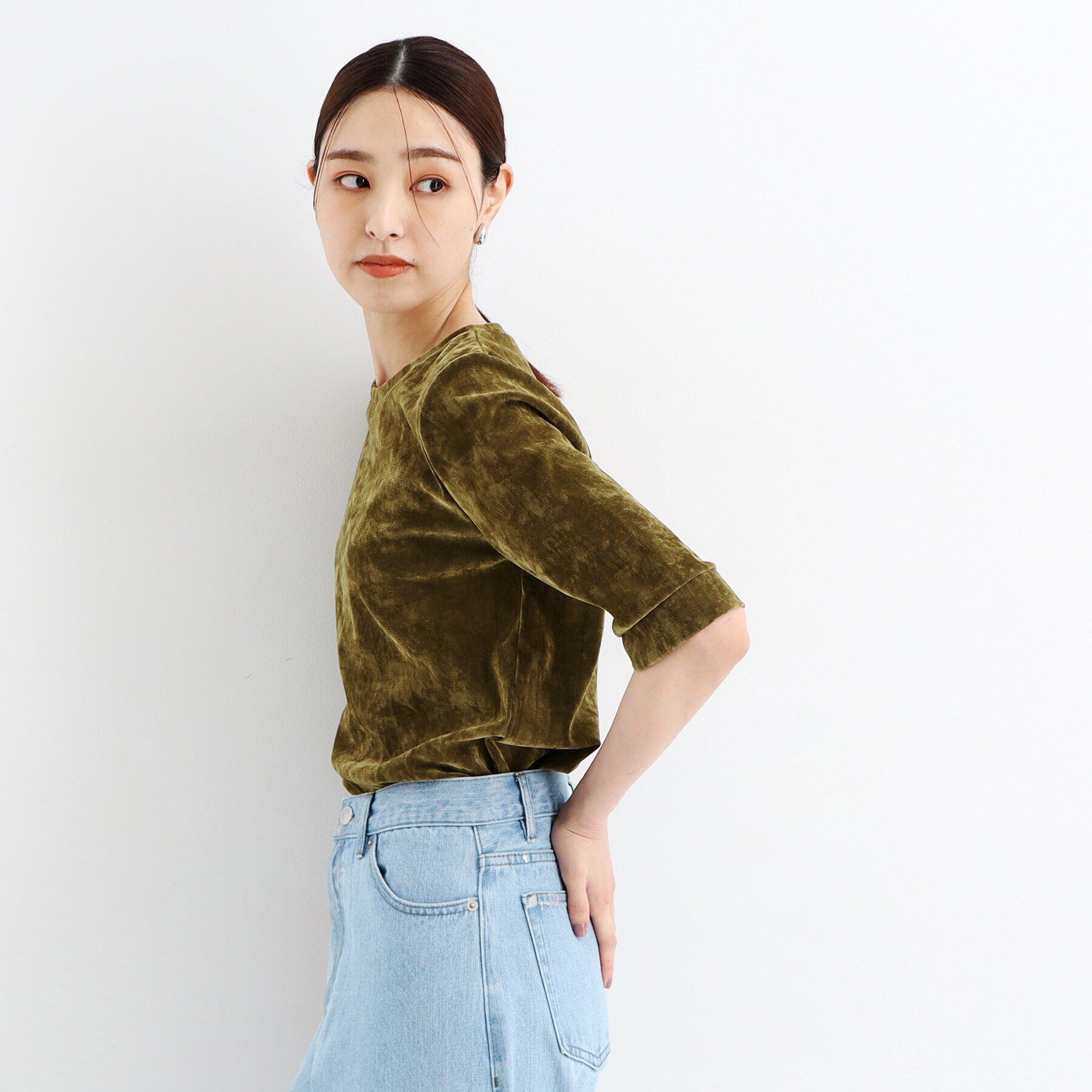 THE SHOP TK「【ヒルナンデス！で紹介】ベロア5分袖プルオーバー/洗える」|Tシャツ・カットソー|