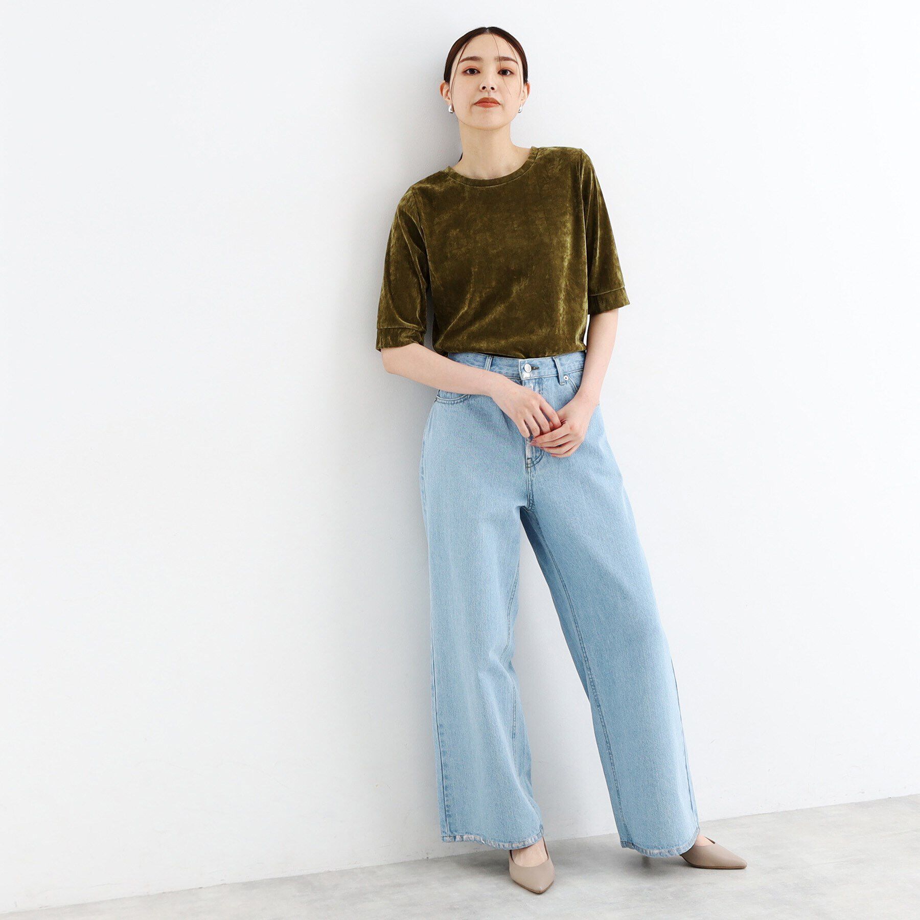 THE SHOP TK「【ヒルナンデス！で紹介】ベロア5分袖プルオーバー/洗える」|Tシャツ・カットソー|