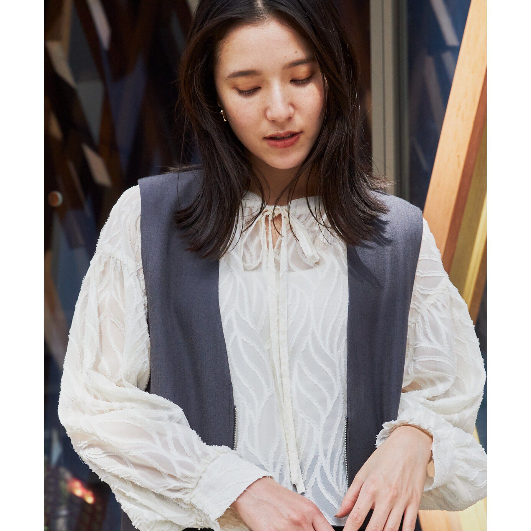 THE SHOP TK「【前後2WAY/洗える】ジャカードシアーブラウス」|シャツ・ブラウス|