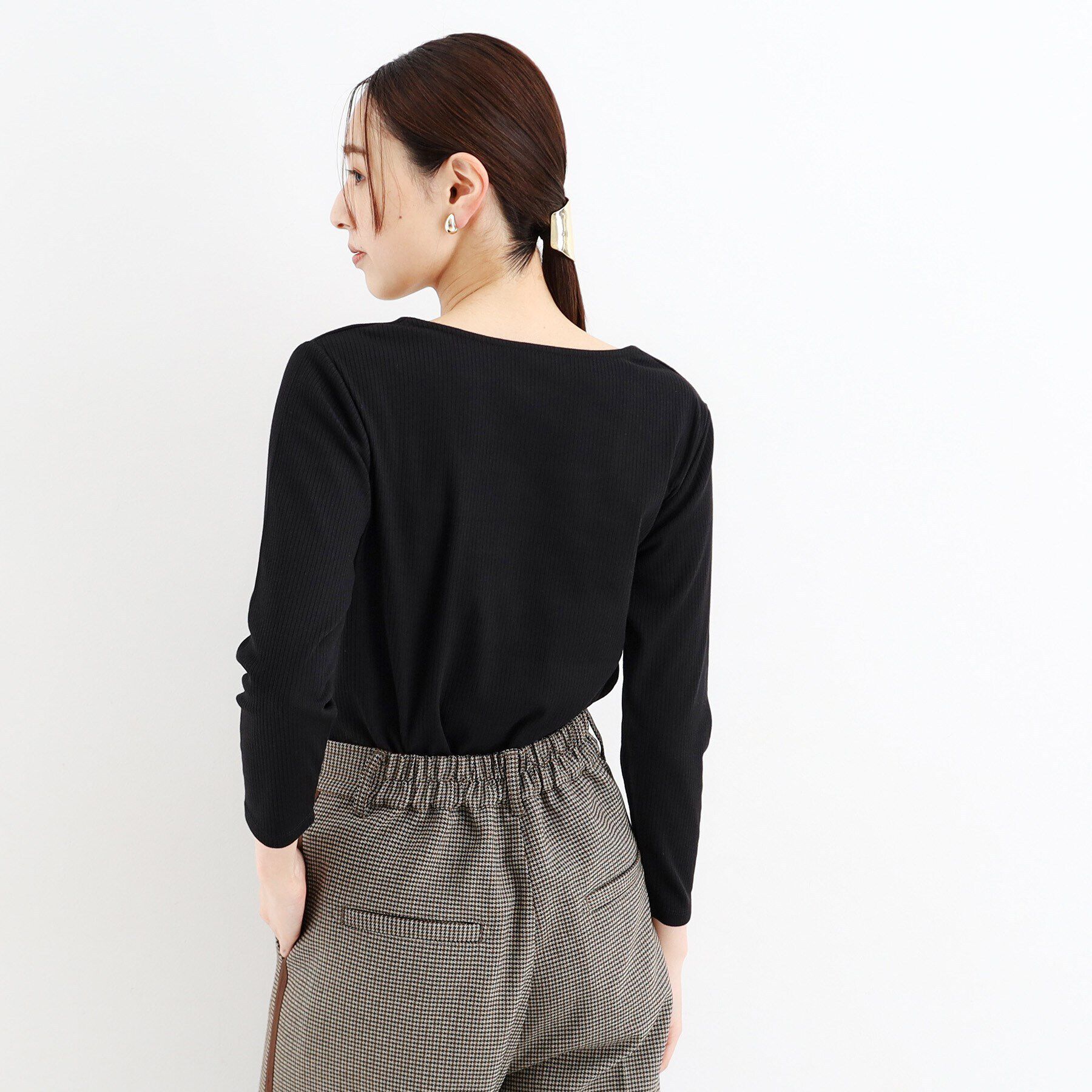 THE SHOP TK「スクエアリブネック9分袖プルオーバー」|ニット・セーター|