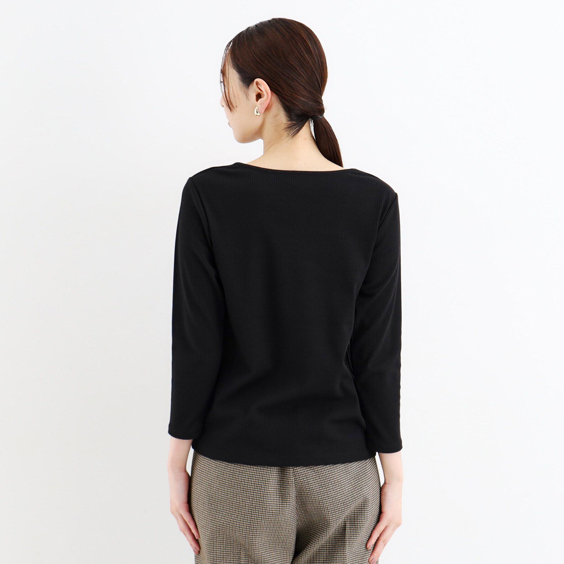 THE SHOP TK「スクエアリブネック9分袖プルオーバー」|ニット・セーター|