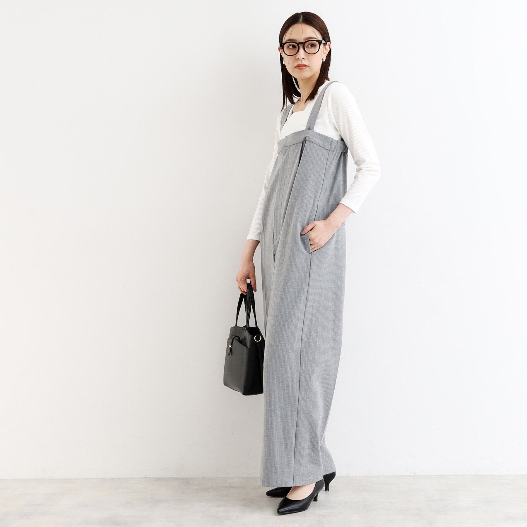 THE SHOP TK「スクエアリブネック9分袖プルオーバー」|ニット・セーター|