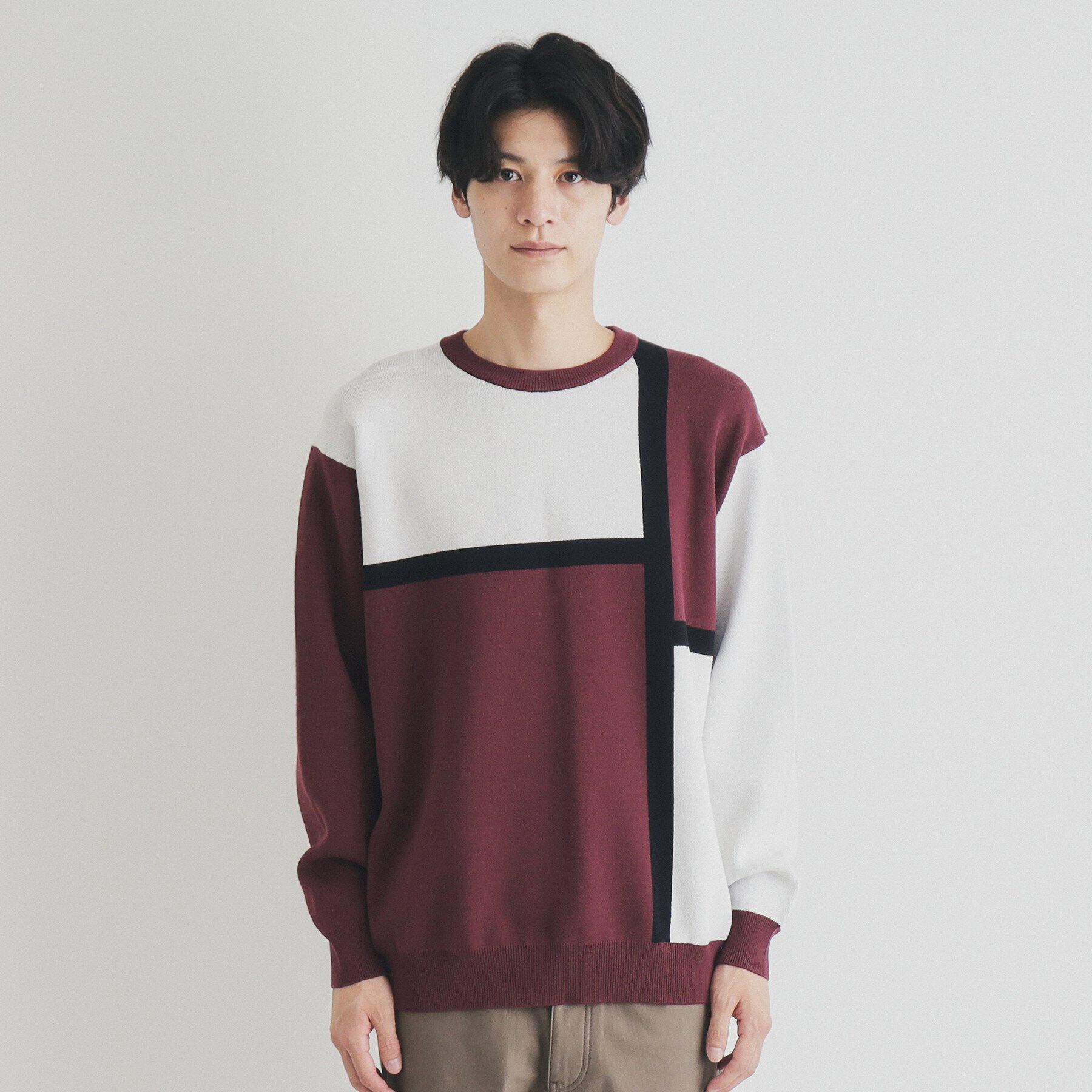 THE SHOP TK「パネルアートブロッキングクルーネックニット」|ニット・セーター|