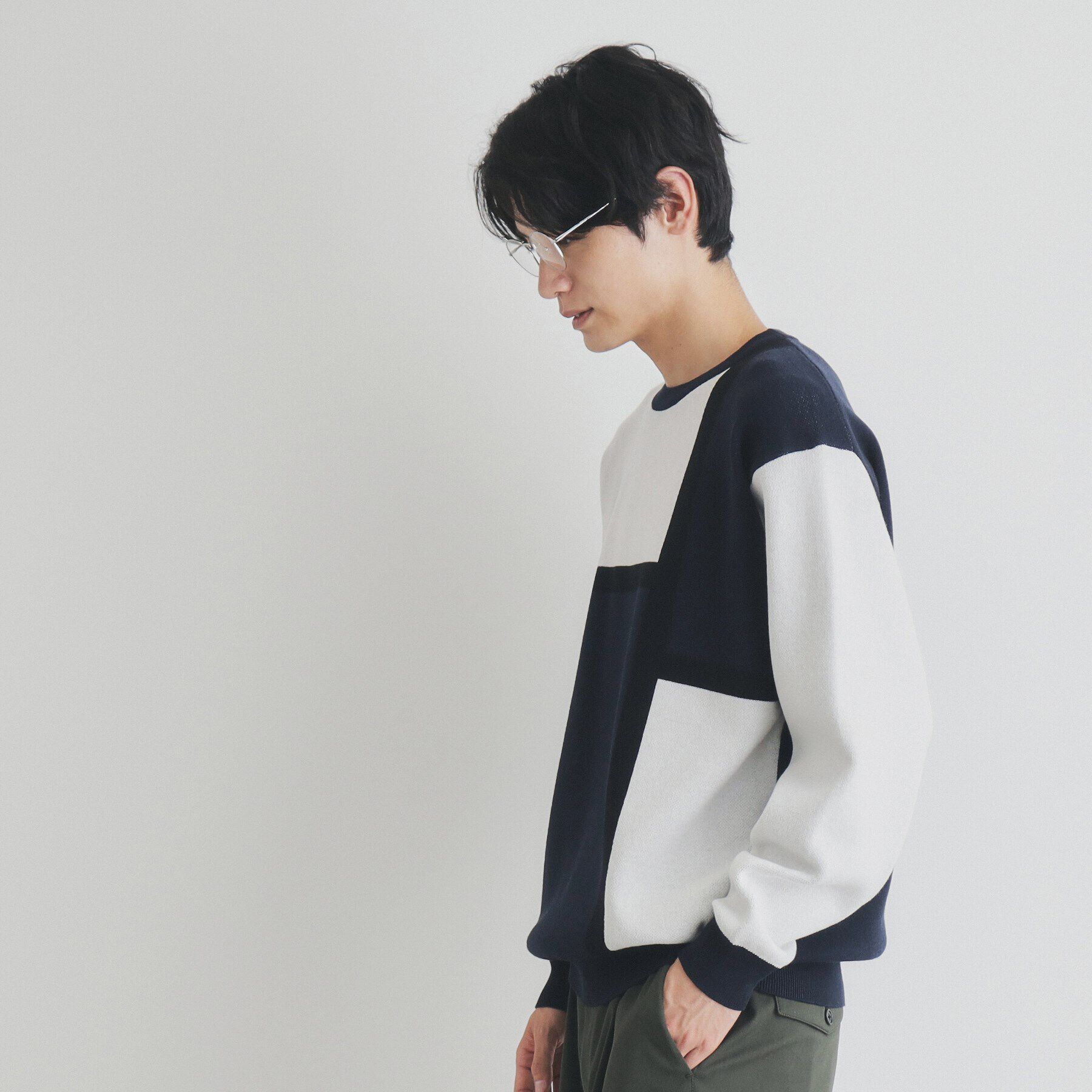 THE SHOP TK「パネルアートブロッキングクルーネックニット」|ニット・セーター|