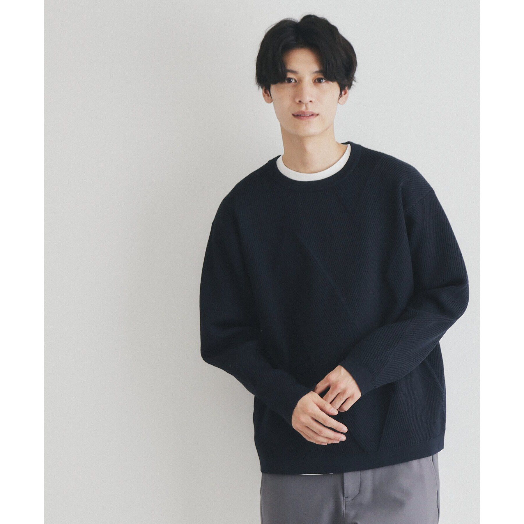 THE SHOP TK「【クルーネックニット＋ロンTセットアイテム】ダイヤパネルアンサンブル」|ニット・セーター|