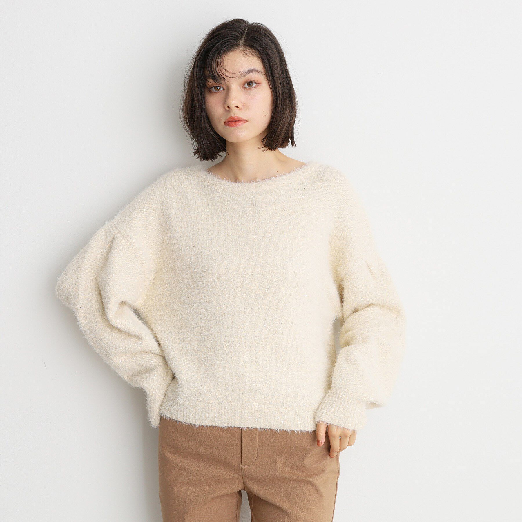 THE SHOP TK「【＠BAILA掲載】スパンコールフェザーニット/洗濯機OK」|ニット・セーター|ｱｲﾎﾞﾘｰ(004)