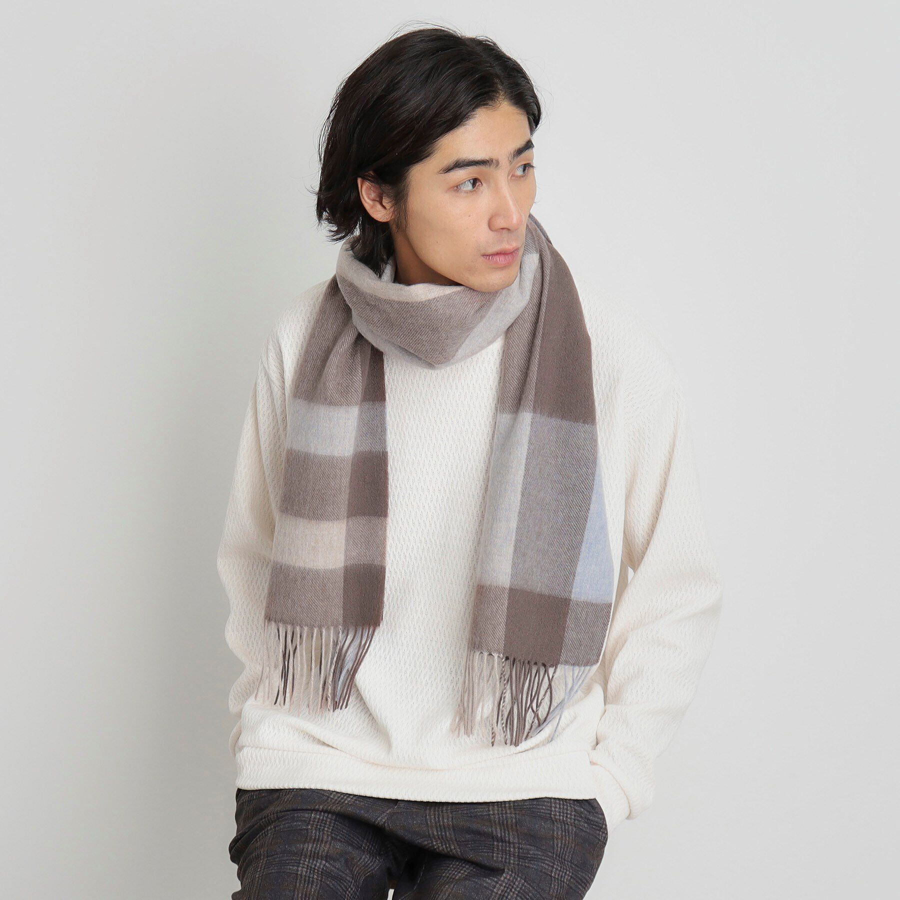 THE SHOP TK「ウールブロックチェックシングルマフラー ユニセックス」|ストール|