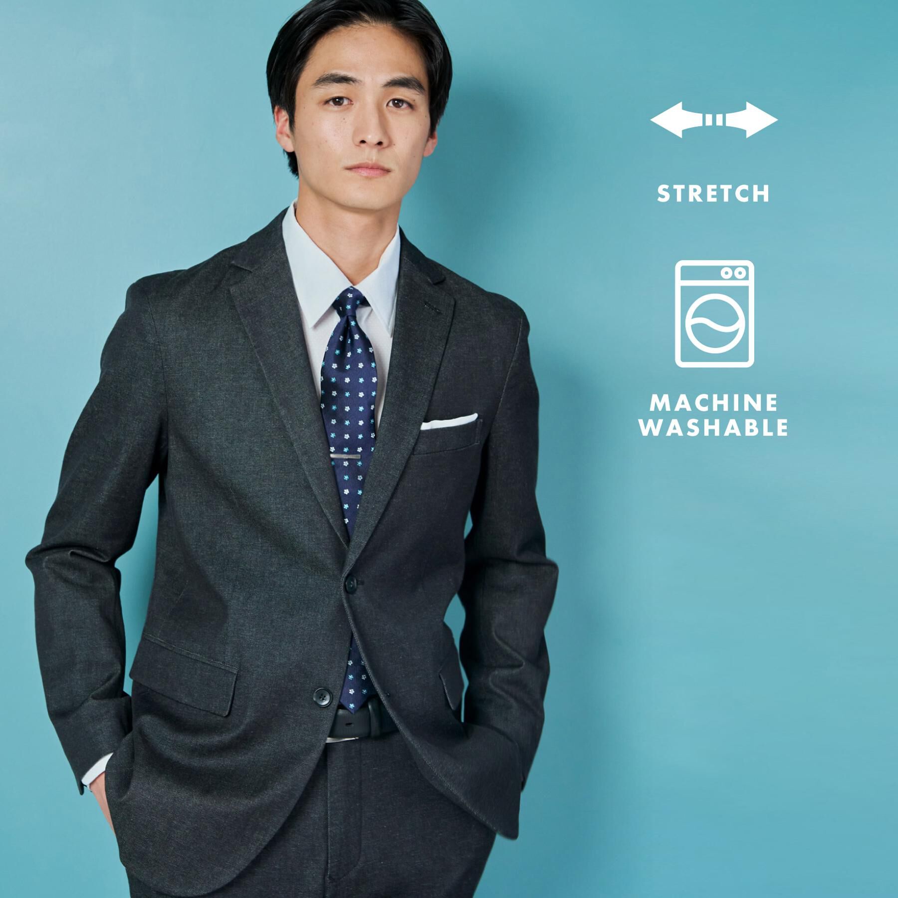 THE SHOP TK「エバーデニムジャケット セットアップ可／洗える／ストレッチ」|テーラードジャケット|ネイビー(094)