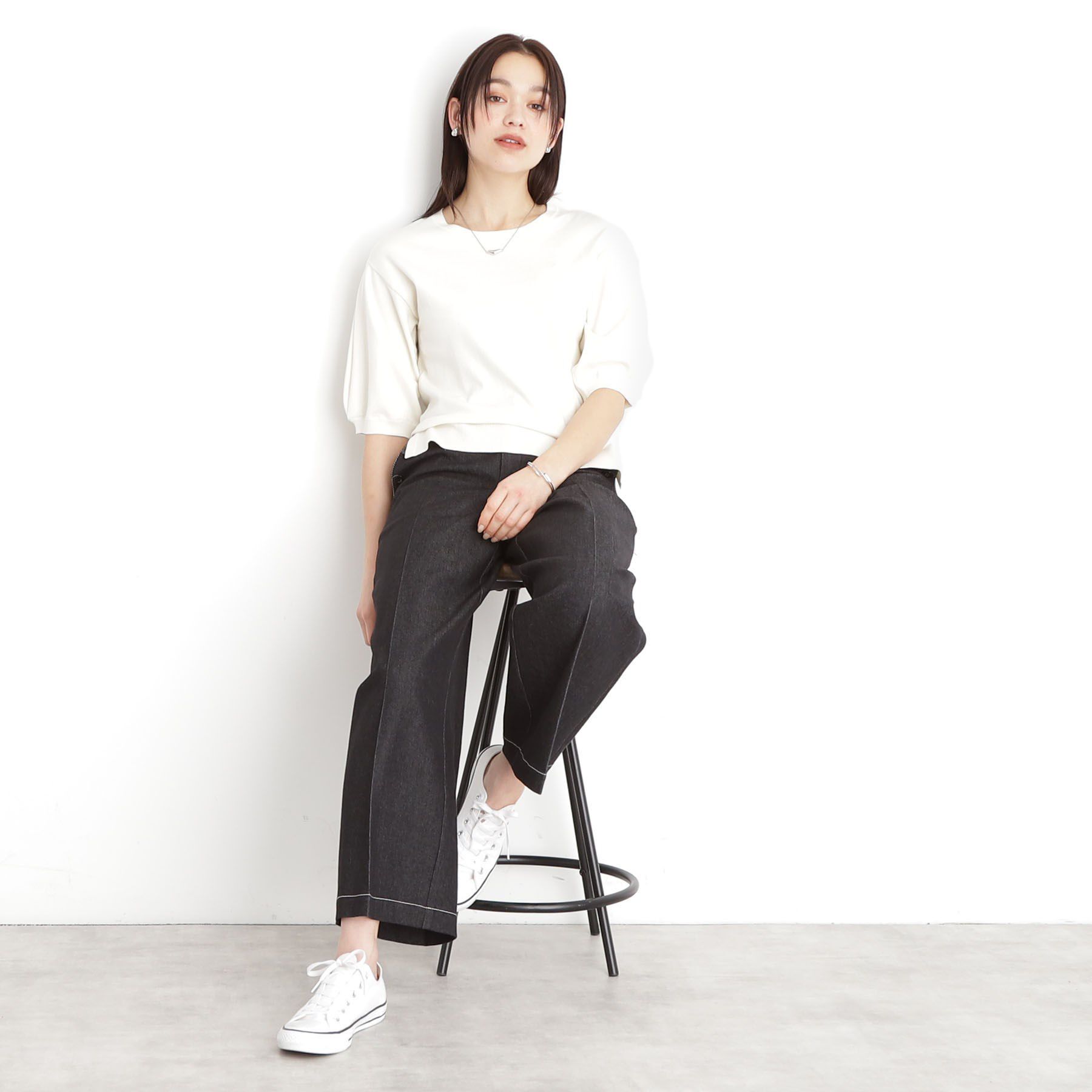 THE SHOP TK「【接触冷感/体型カバー】袖タック6分袖ニット/洗濯機OK/UVケア」|ニット・セーター|