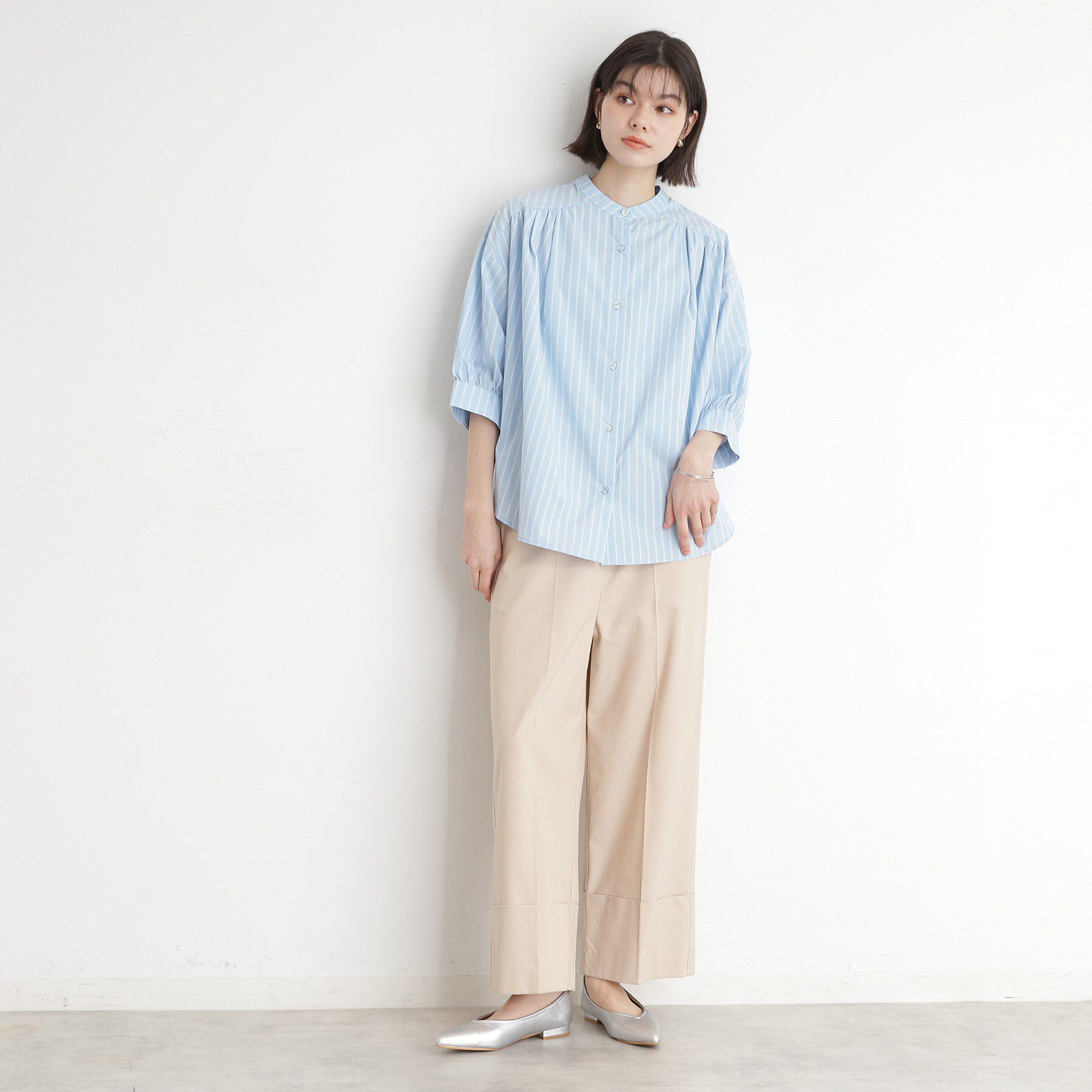 THE SHOP TK「【体型カバー】6分袖バックシャーリングシャツ/洗える」|シャツ・ブラウス|