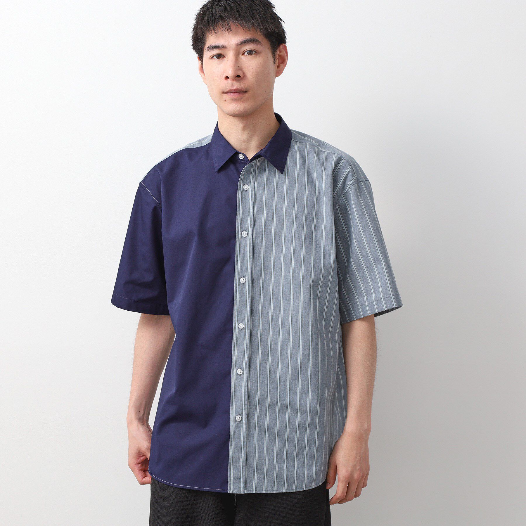 THE SHOP TK「ブロードパネルストライプ半袖シャツ 洗濯機OK／サスティナブル素材」|シャツ・ブラウス|ブルー(393)