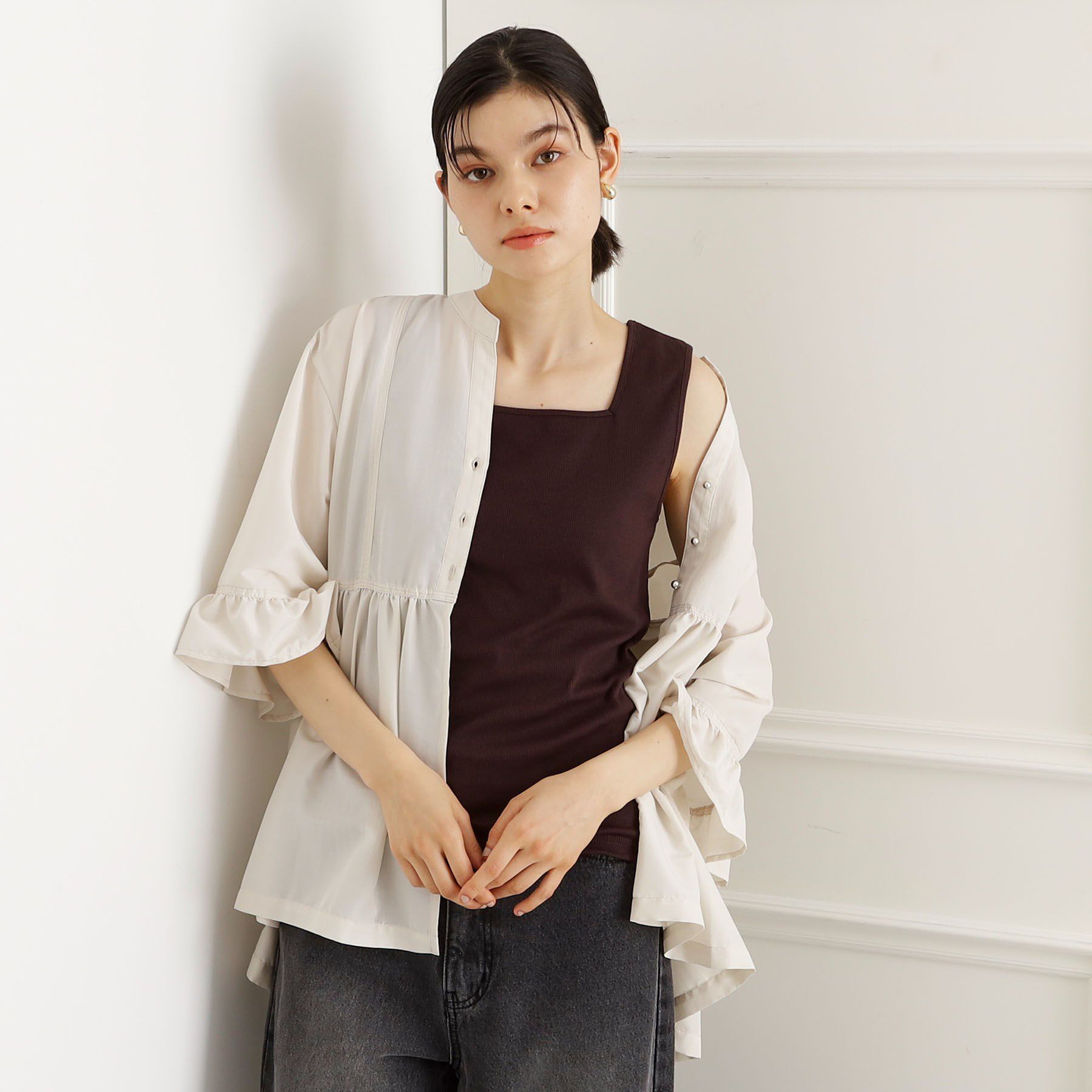 THE SHOP TK「【インナーに最適】2WAYスクエアタンク」|キャミソール|ブラウン(043)