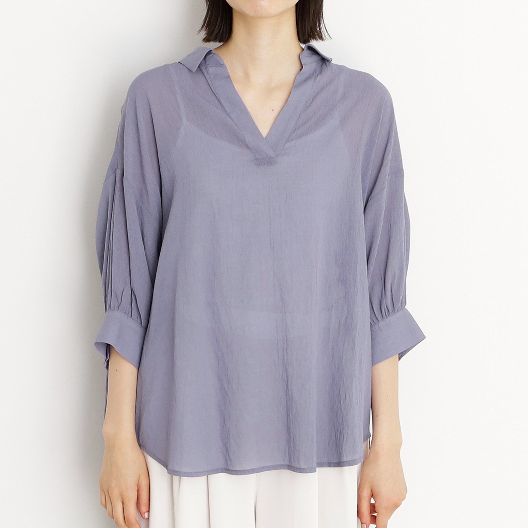 THE SHOP TK「後ろギャザーシアーシャツ【体型カバー／洗える】」|シャツ・ブラウス|