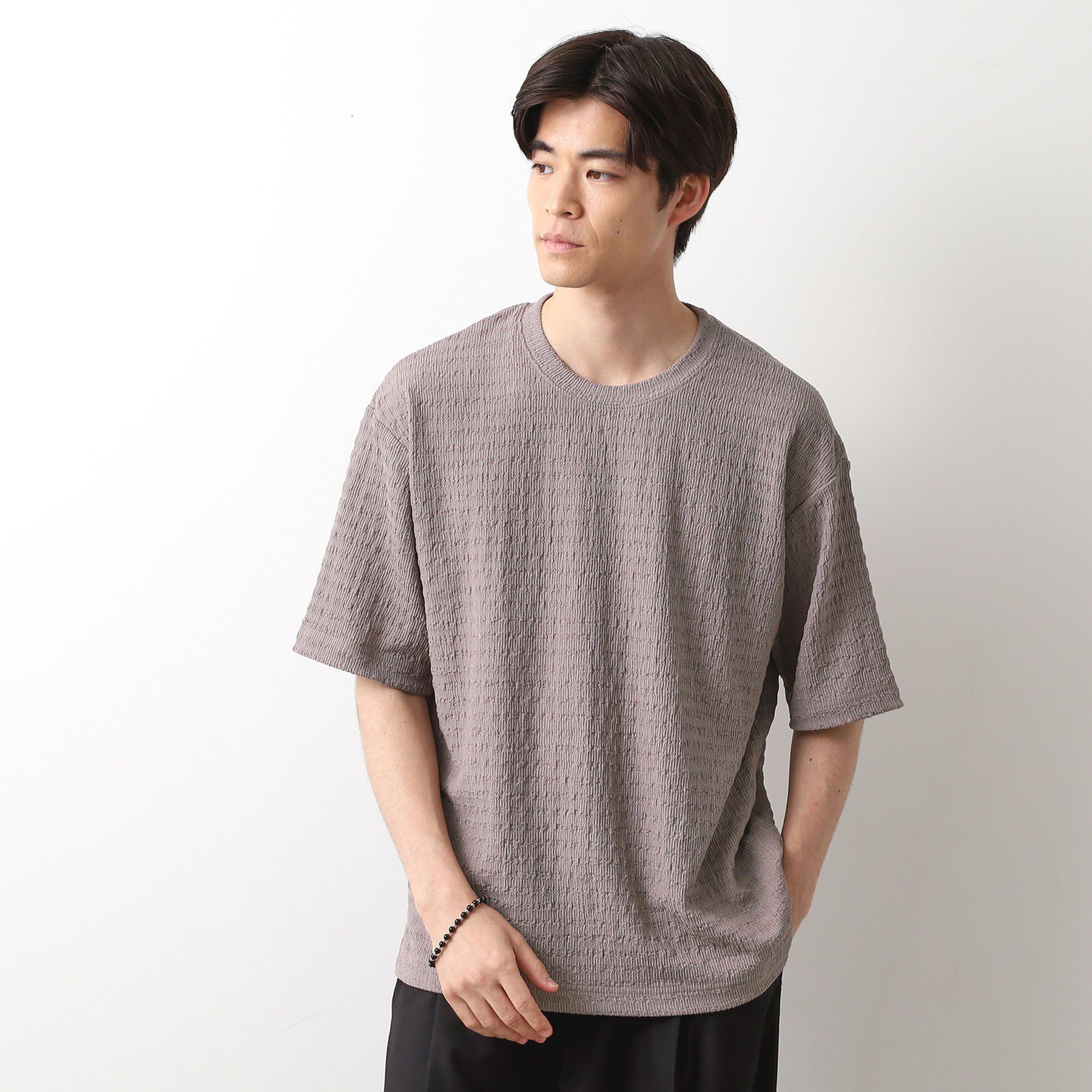 THE SHOP TK「楊柳ボーダー半袖Tシャツ【洗濯機OK】」|Tシャツ・カットソー|ライトグレー(011