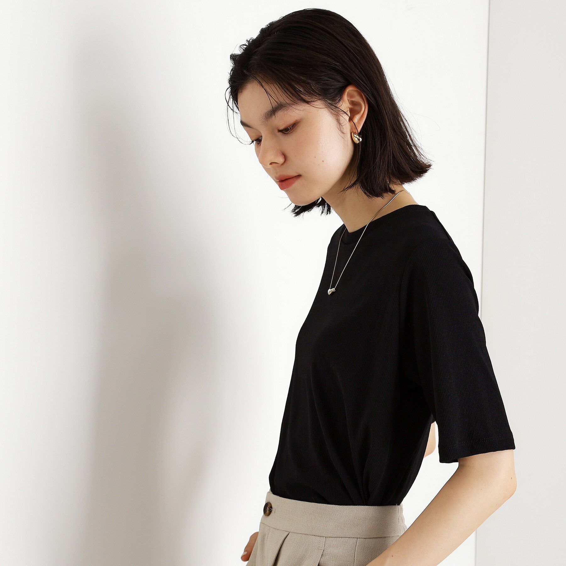 THE SHOP TK「5分袖シアーTシャツ【二の腕カバー/洗濯機OK】」|Tシャツ・カットソー|