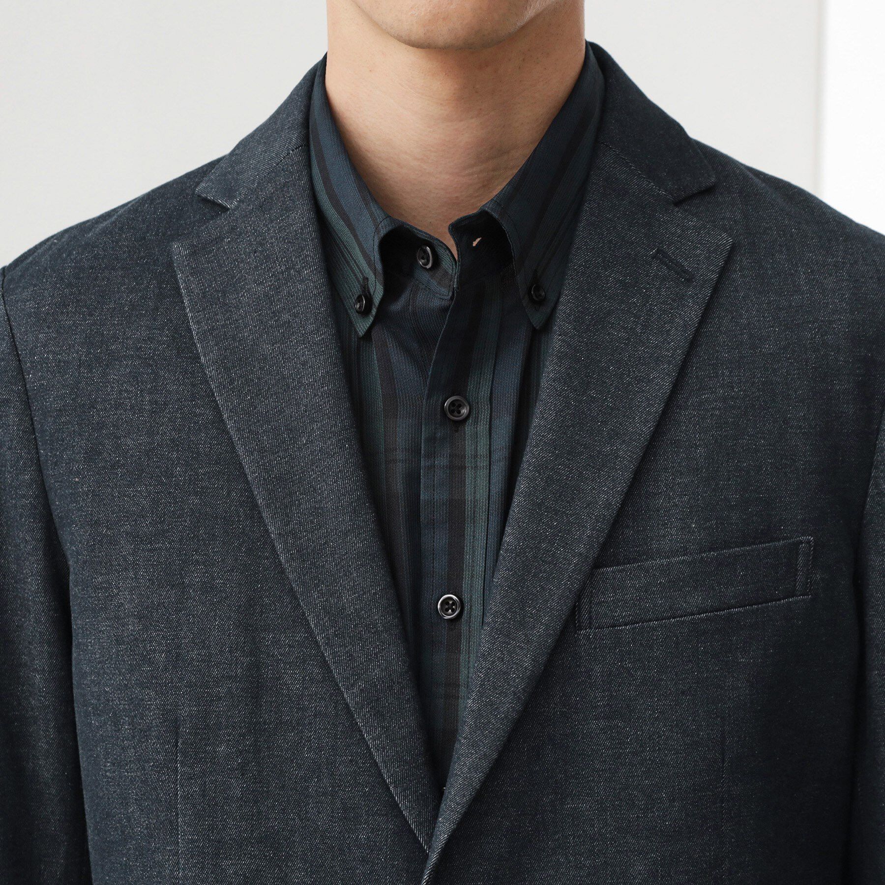 THE SHOP TK「エバーデニムジャケット【色落ちしにくい/洗濯機OK/ストレッチ/セットアップ可】」|テーラードジャケット|