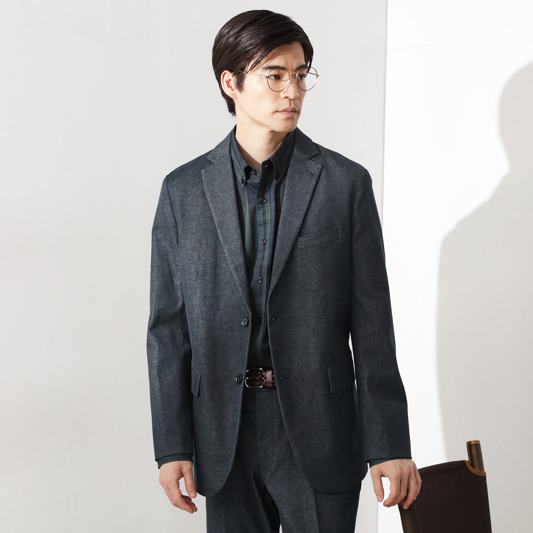 THE SHOP TK「エバーデニムジャケット【色落ちしにくい/洗濯機OK/ストレッチ/セットアップ可】」|テーラードジャケット|