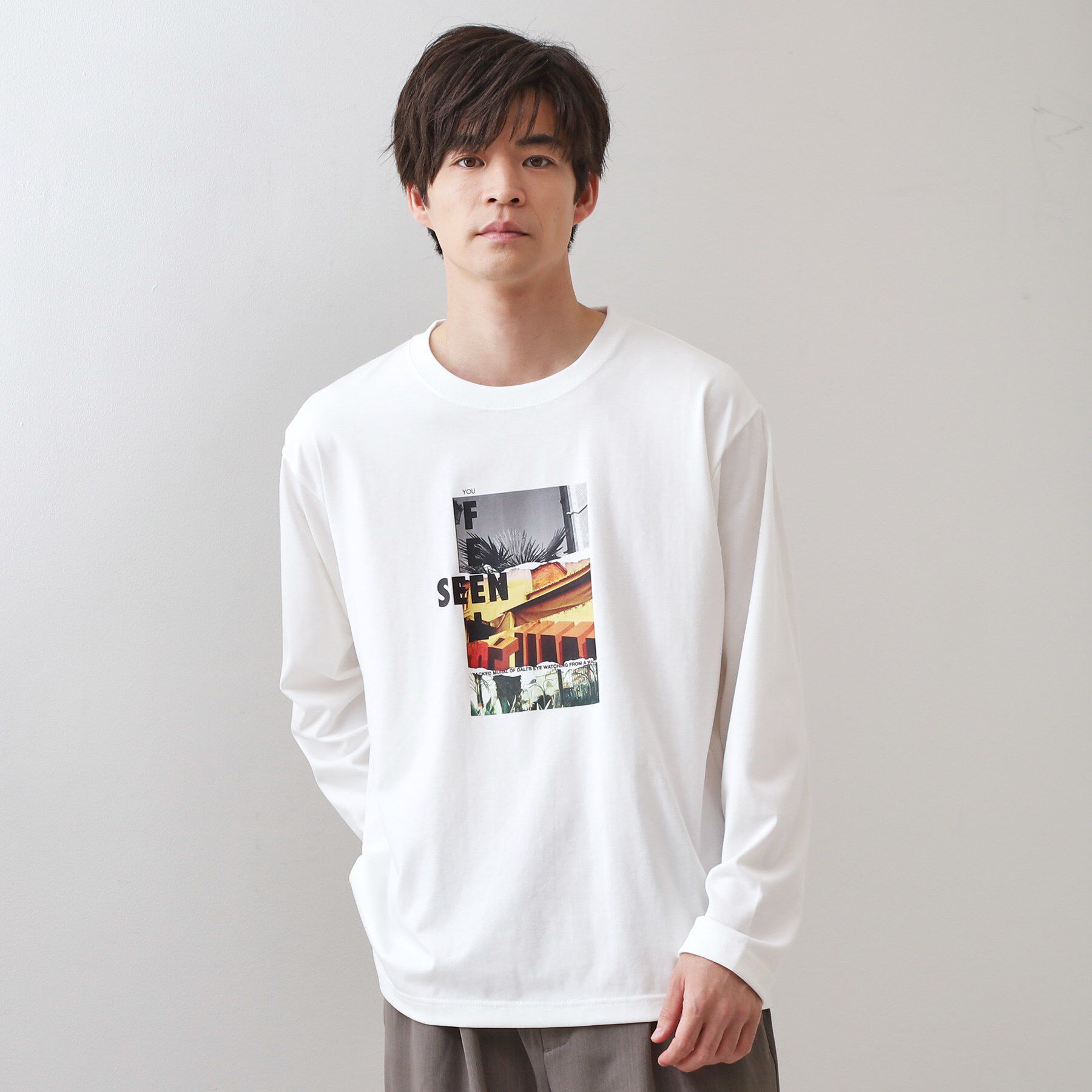 THE SHOP TK「フォトグラフプリント長袖Tシャツ【洗濯機OK】」|Tシャツ・カットソー|オフホワイト(603