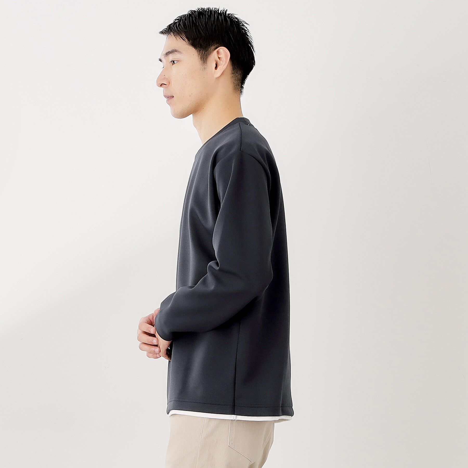 THE SHOP TK「【ラクして決まる！】レイヤード風長袖Tシャツ 洗濯機OK」|Tシャツ・カットソー|