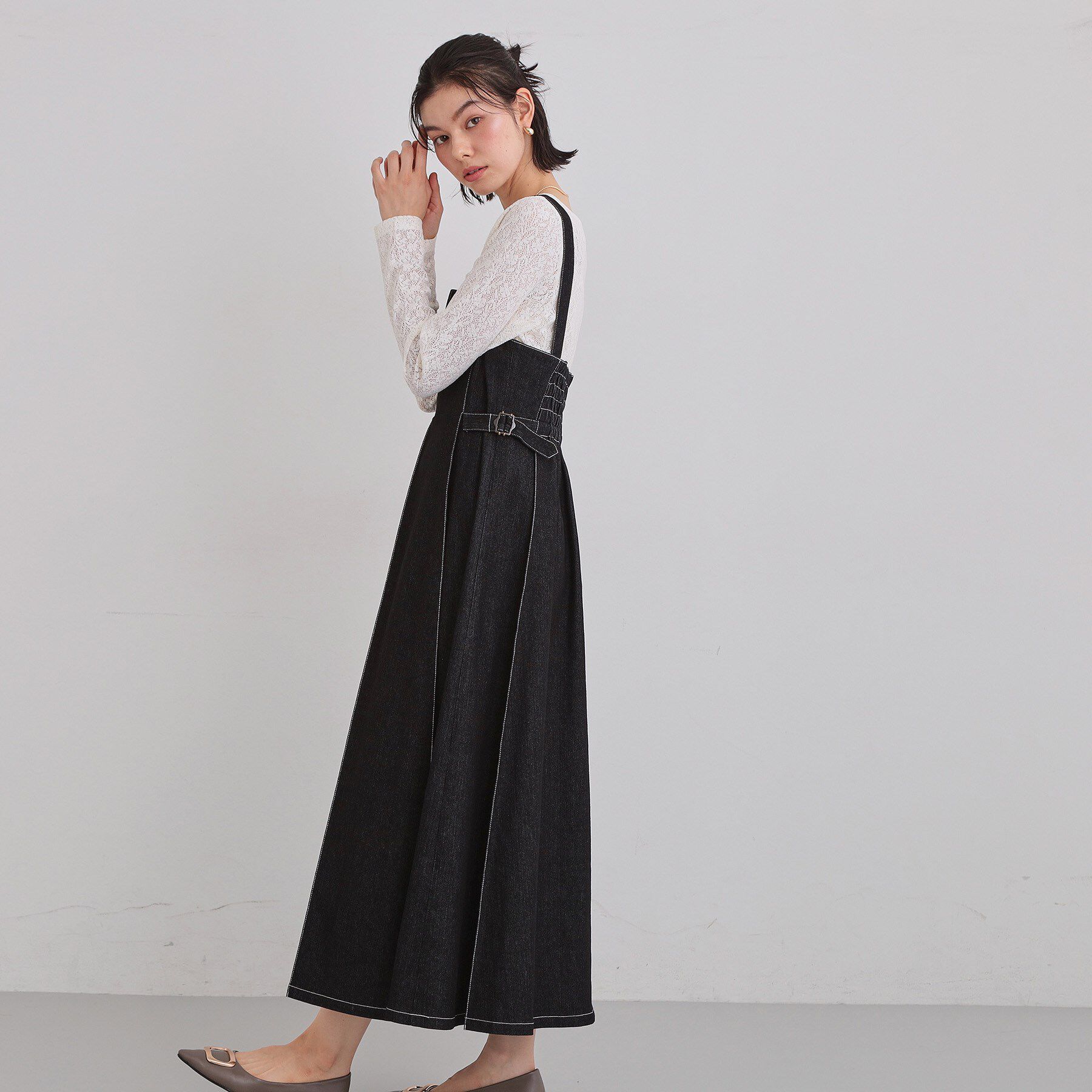 THE SHOP TK「デニムステッチジャンスカ」|ワンピース|