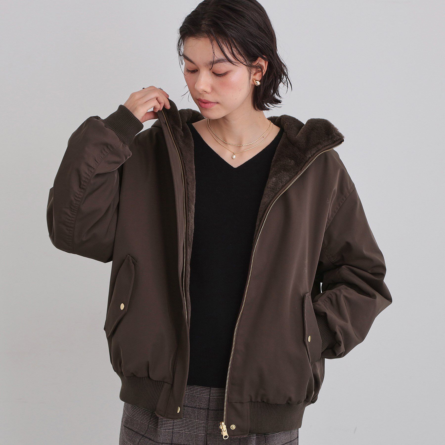 THE SHOP TK「【2WAY/洗える】リバーシブル フェイクファーブルゾン」|ブルゾン・スタジャン|