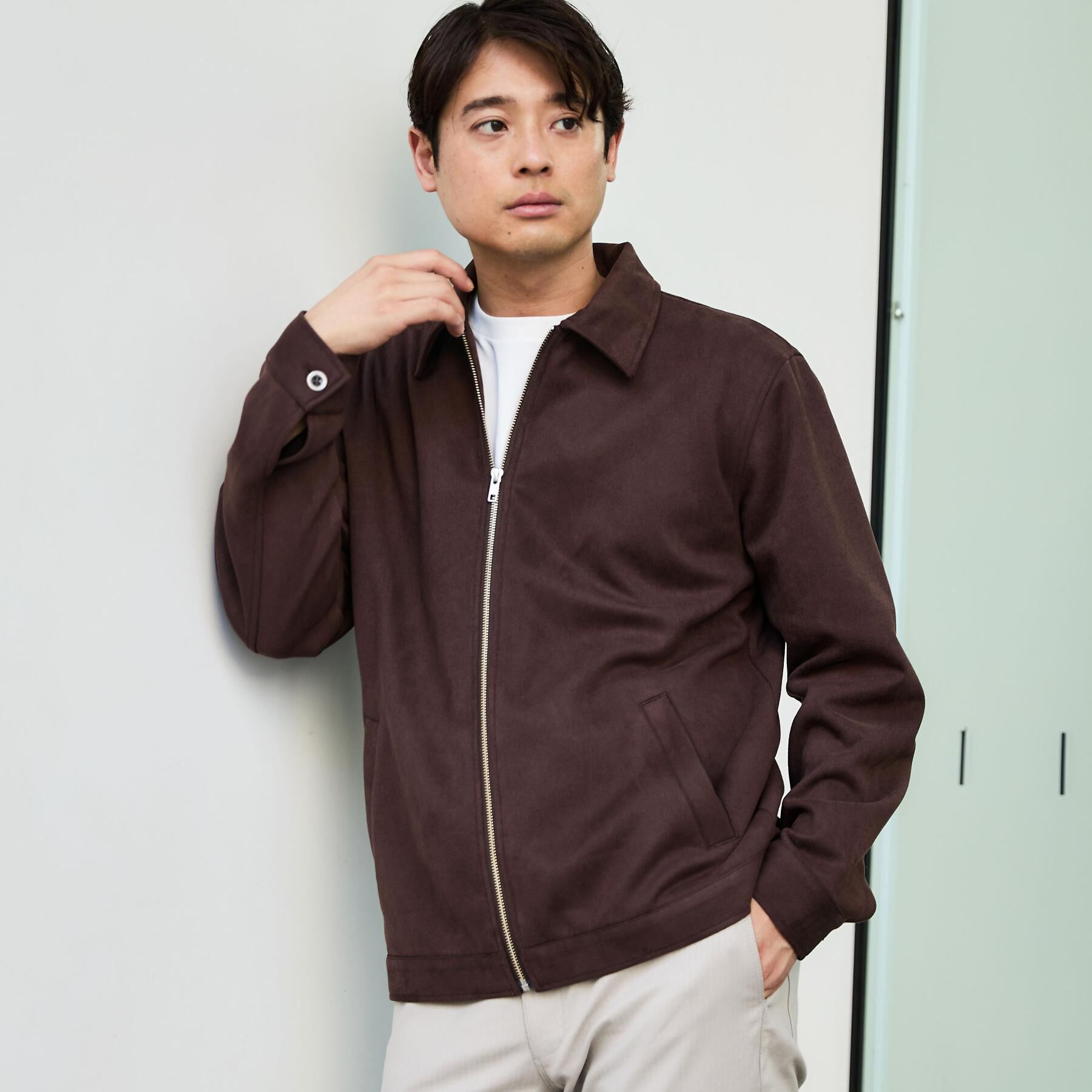 THE SHOP TK「フェイクスエードジップブルゾン【手洗いOK】」|ブルゾン・スタジャン|