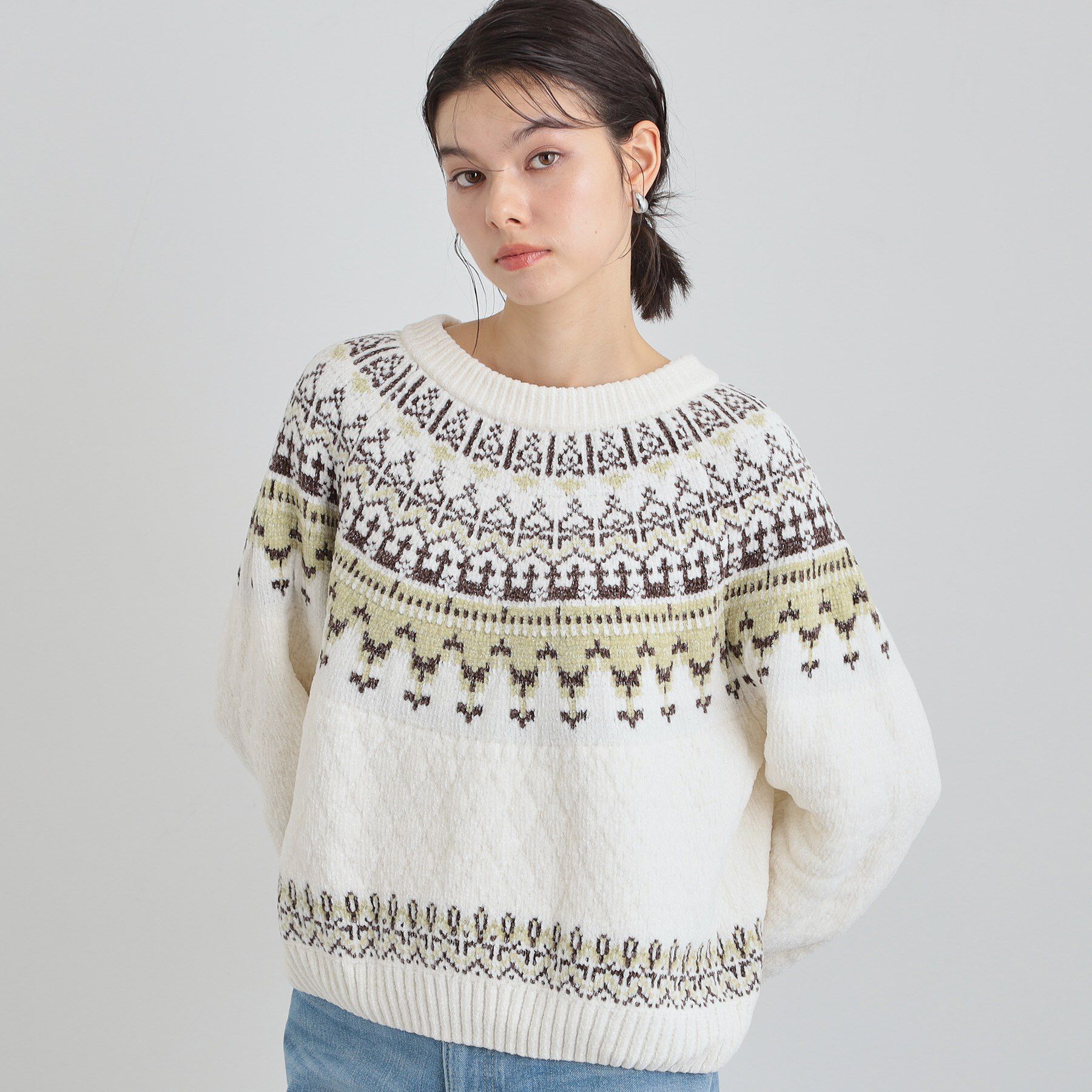 THE SHOP TK「上品さと少しの遊び心を モール求心柄ニット」|ニット・セーター|アイボリー(104)