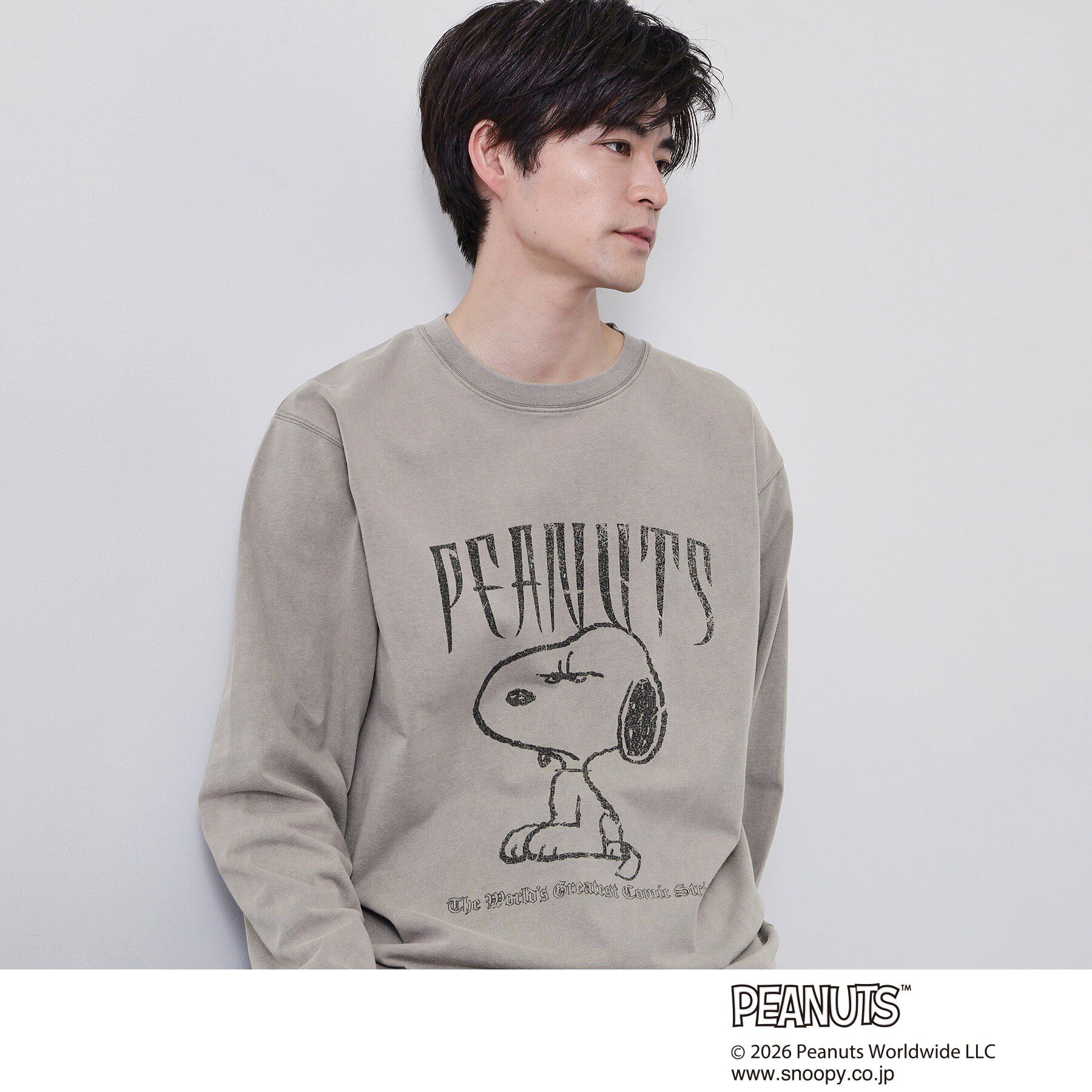 THE SHOP TK「PEANUTS ／ ピーナッツ スヌーピー ヴィンテージ風プリント長袖Tシャツ」|Tシャツ・カットソー|グレー(012)