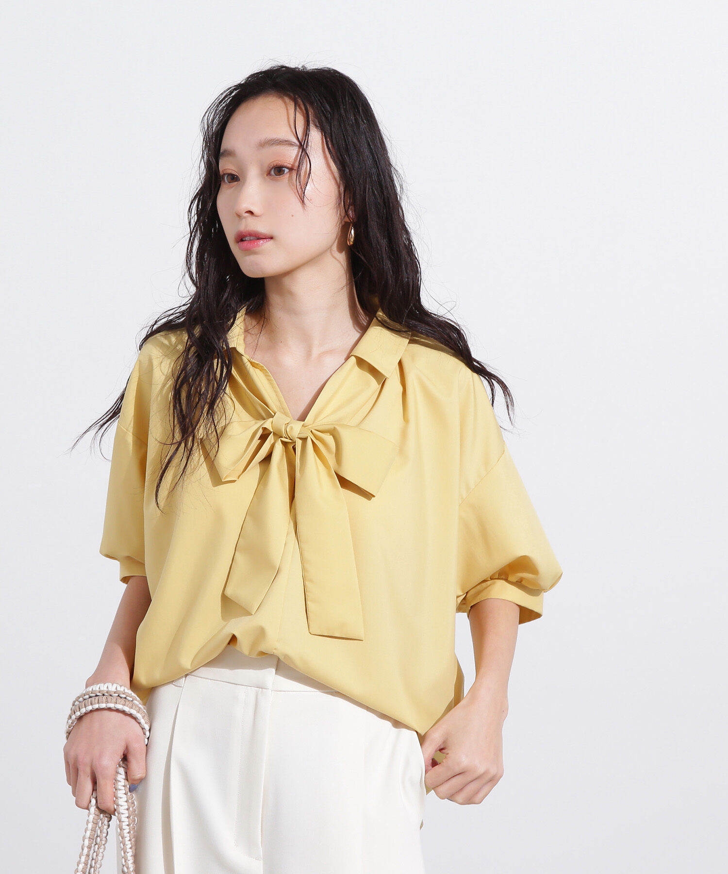  「スキッパーリボンタイ半袖ブラウス」|シャツ・ブラウス|