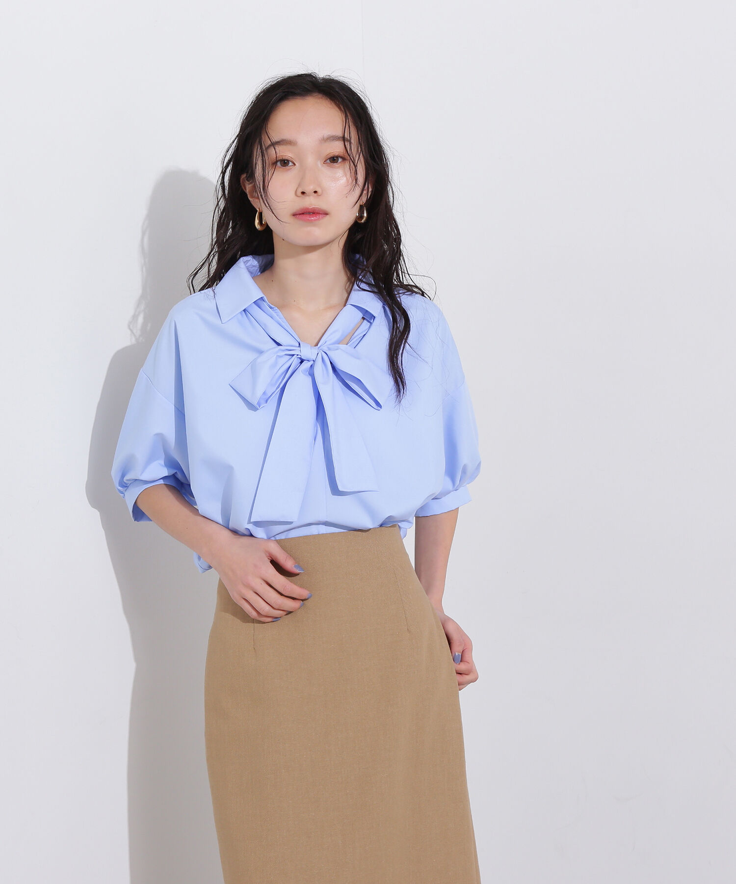  「スキッパーリボンタイ半袖ブラウス」|シャツ・ブラウス|