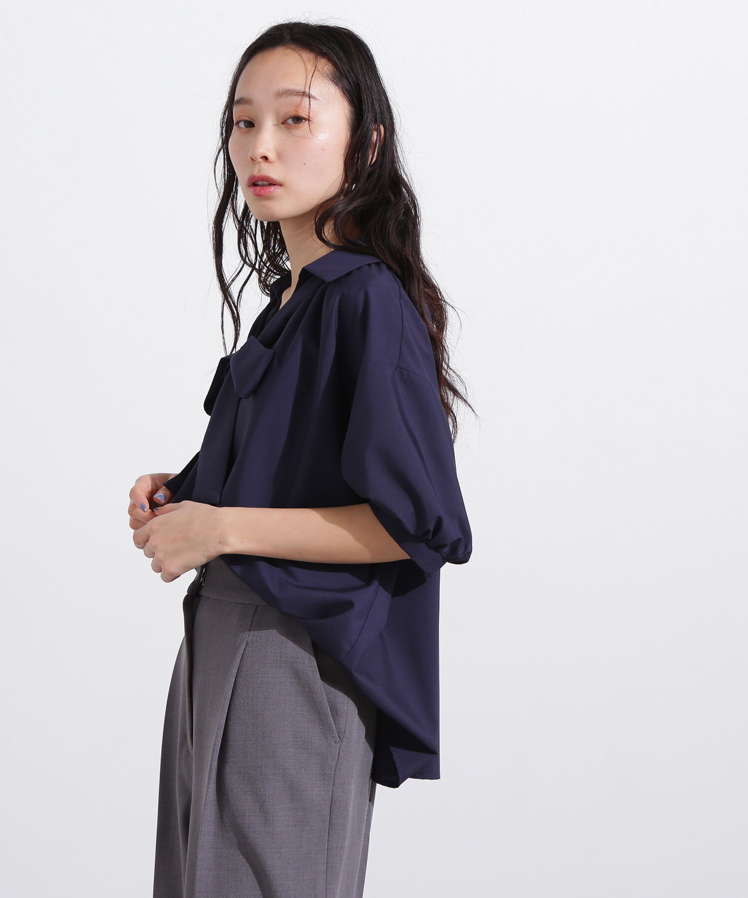  「スキッパーリボンタイ半袖ブラウス」|シャツ・ブラウス|