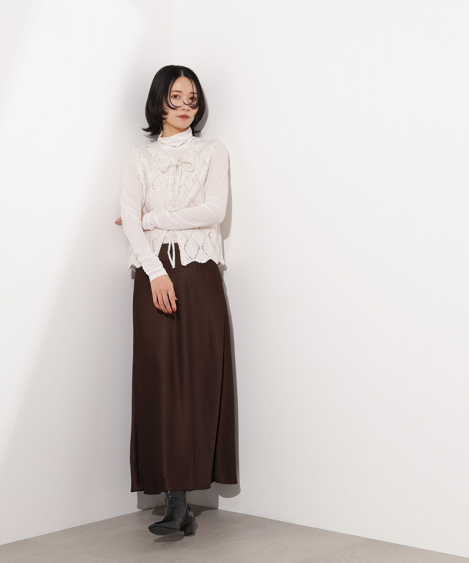  「ラメネップ透かし編みジレ」|ニット・セーター|