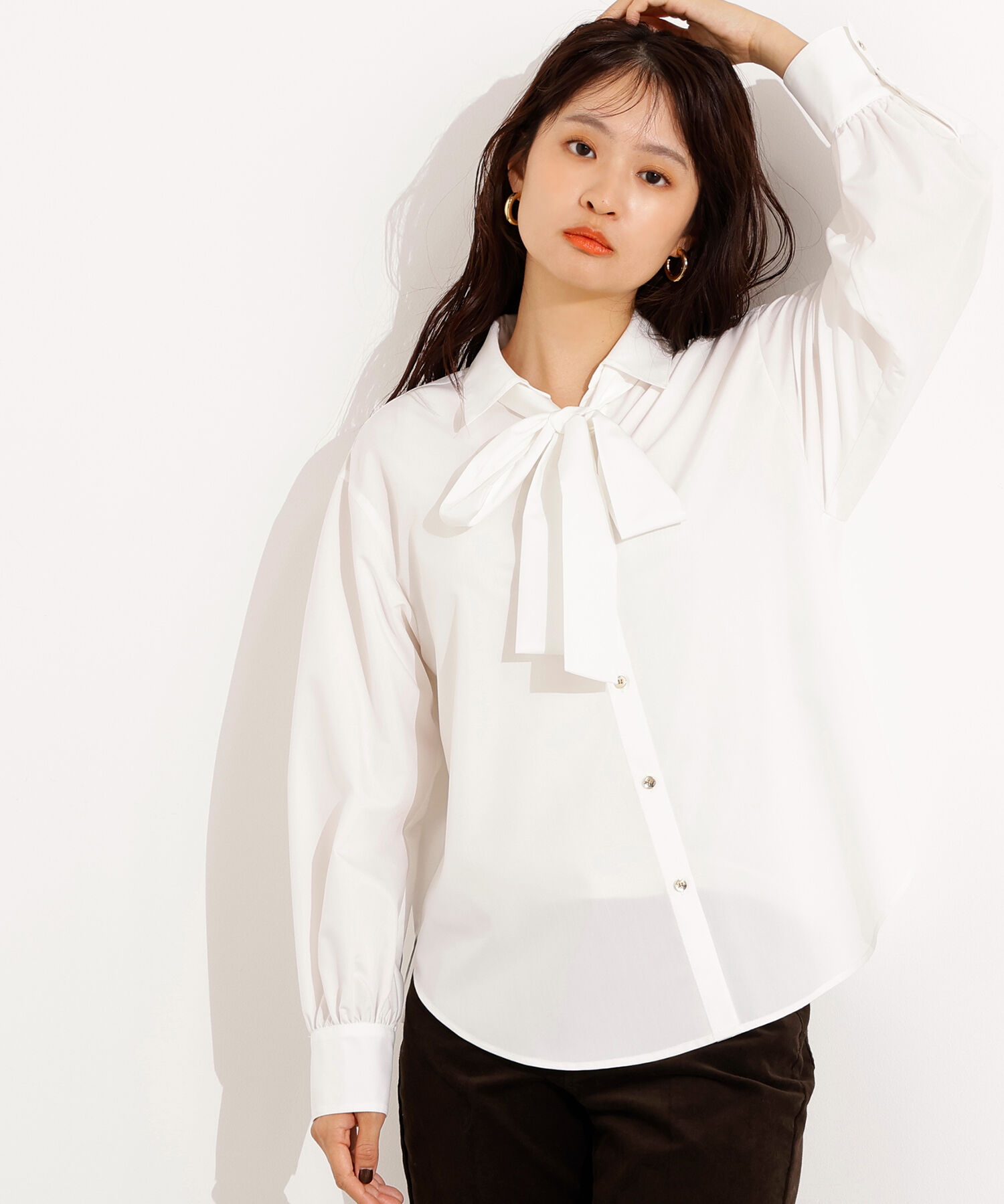  「ゴールドボタン2wayリボンブラウス」|シャツ・ブラウス|