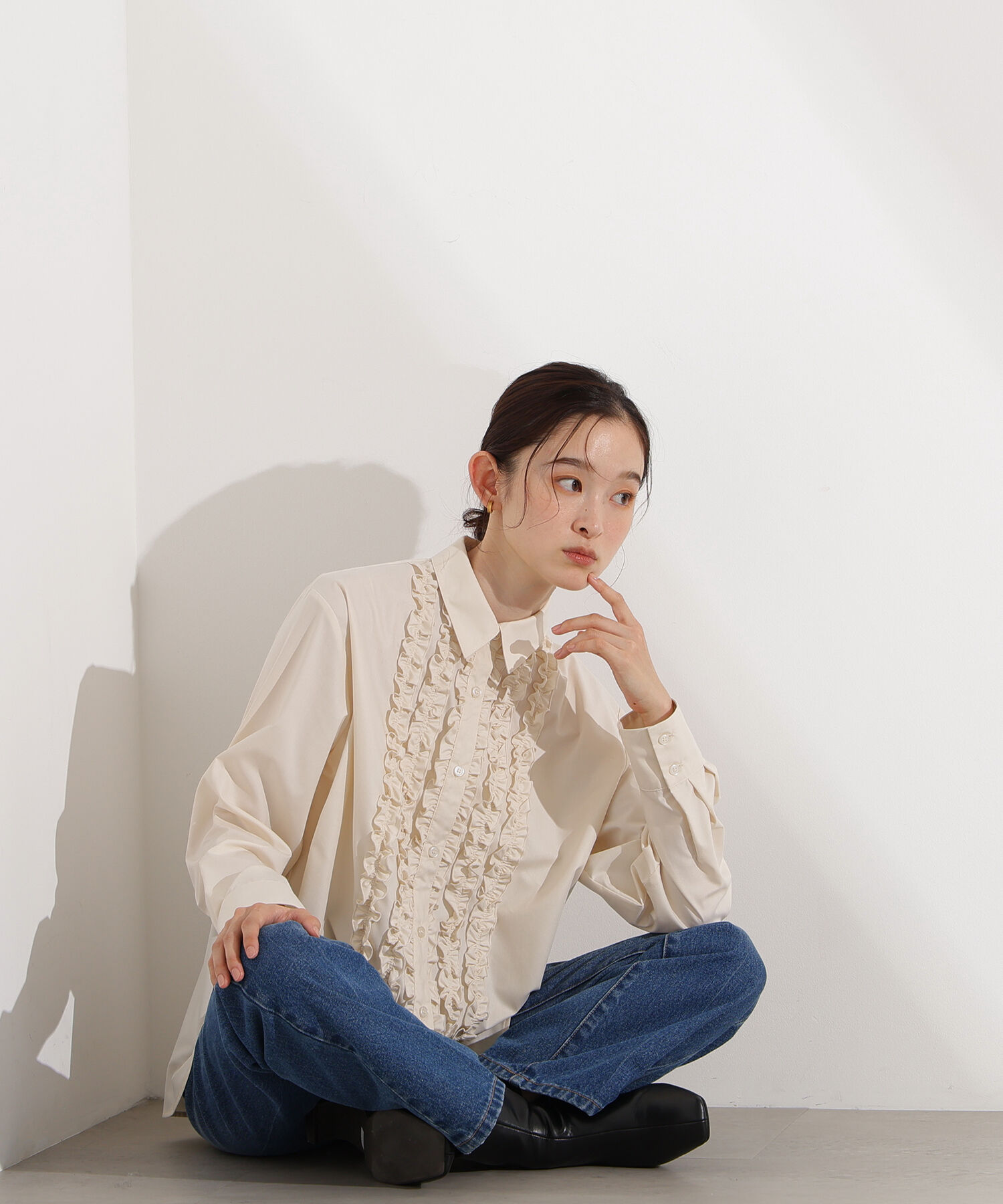  「フロントフリルブラウス」|シャツ・ブラウス|アイボリー1