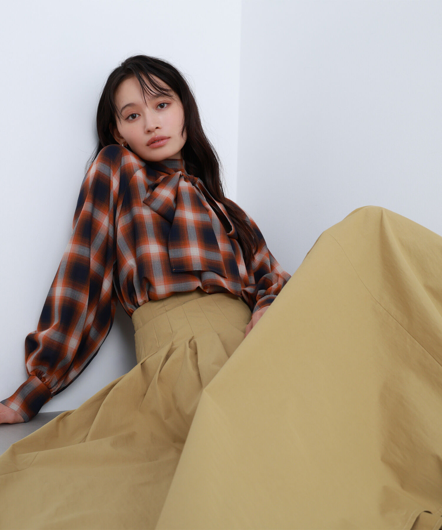  「チェックボウタイブラウス」|シャツ・ブラウス|ネイビー系2