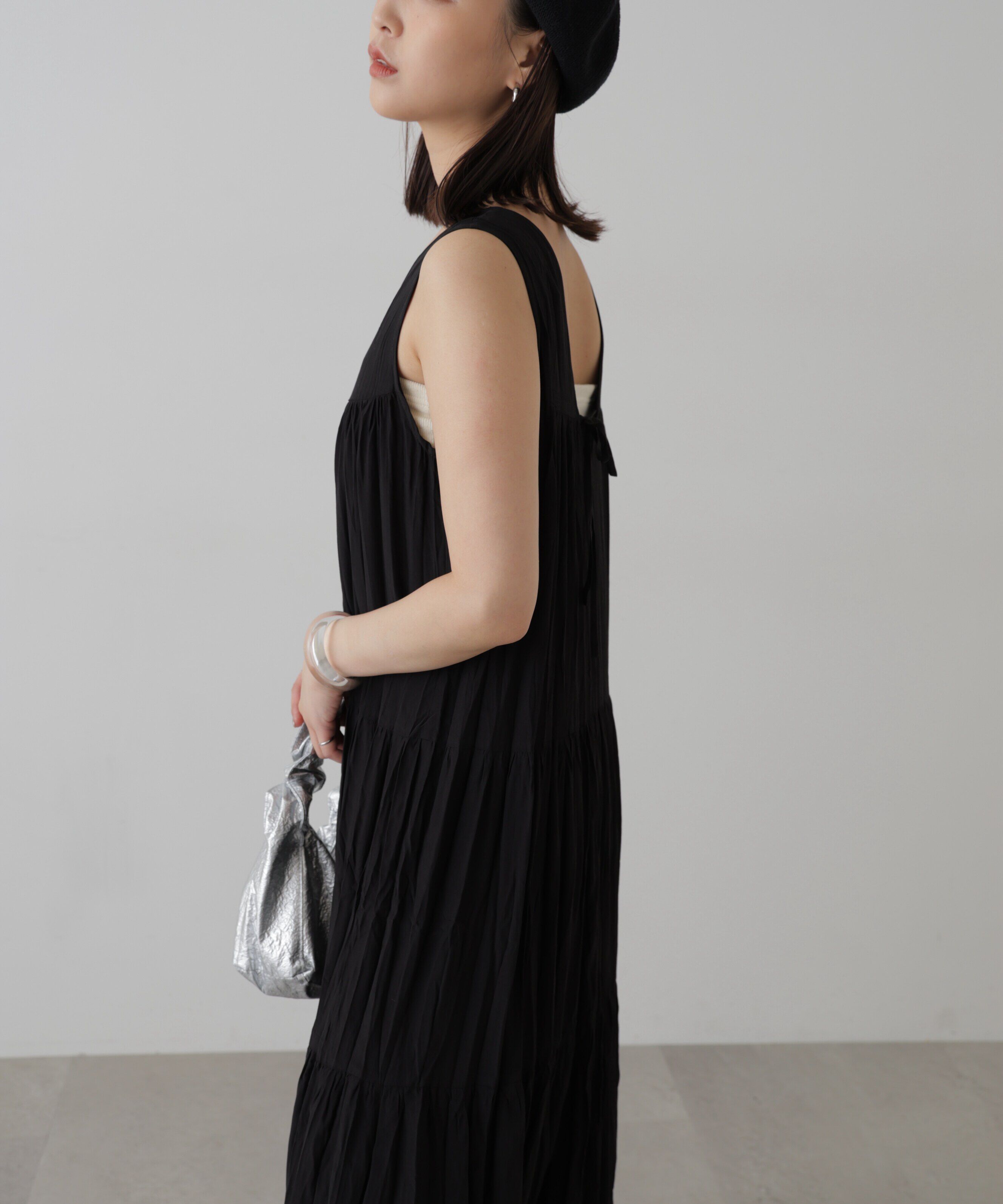  「ワッシャーティアードノースリーブワンピース」|ワンピース|