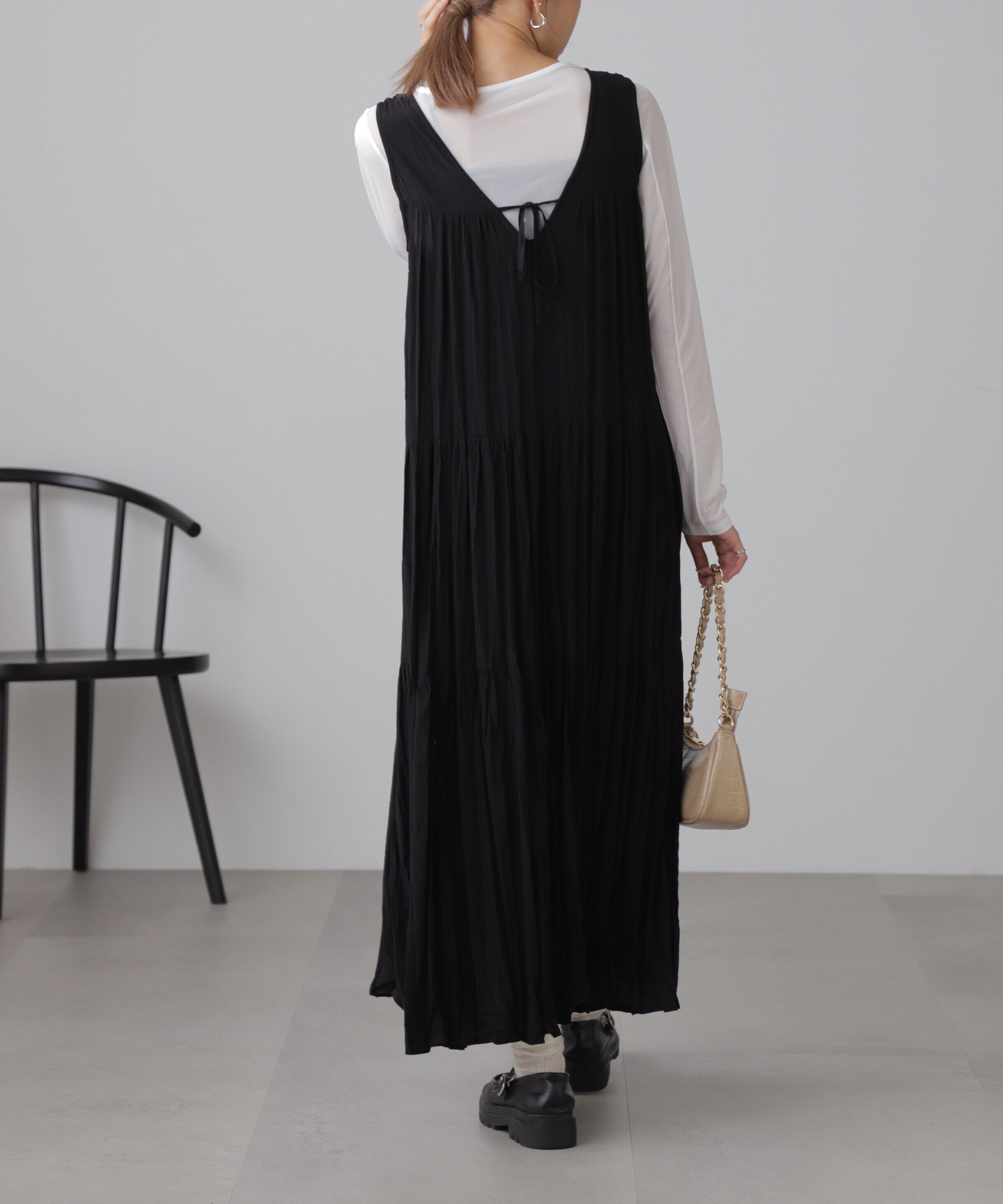  「ワッシャーティアードノースリーブワンピース」|ワンピース|