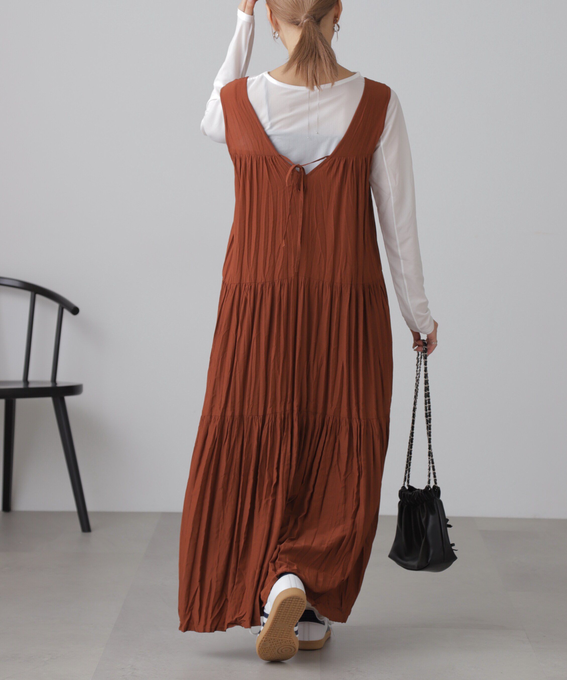  「ワッシャーティアードノースリーブワンピース」|ワンピース|