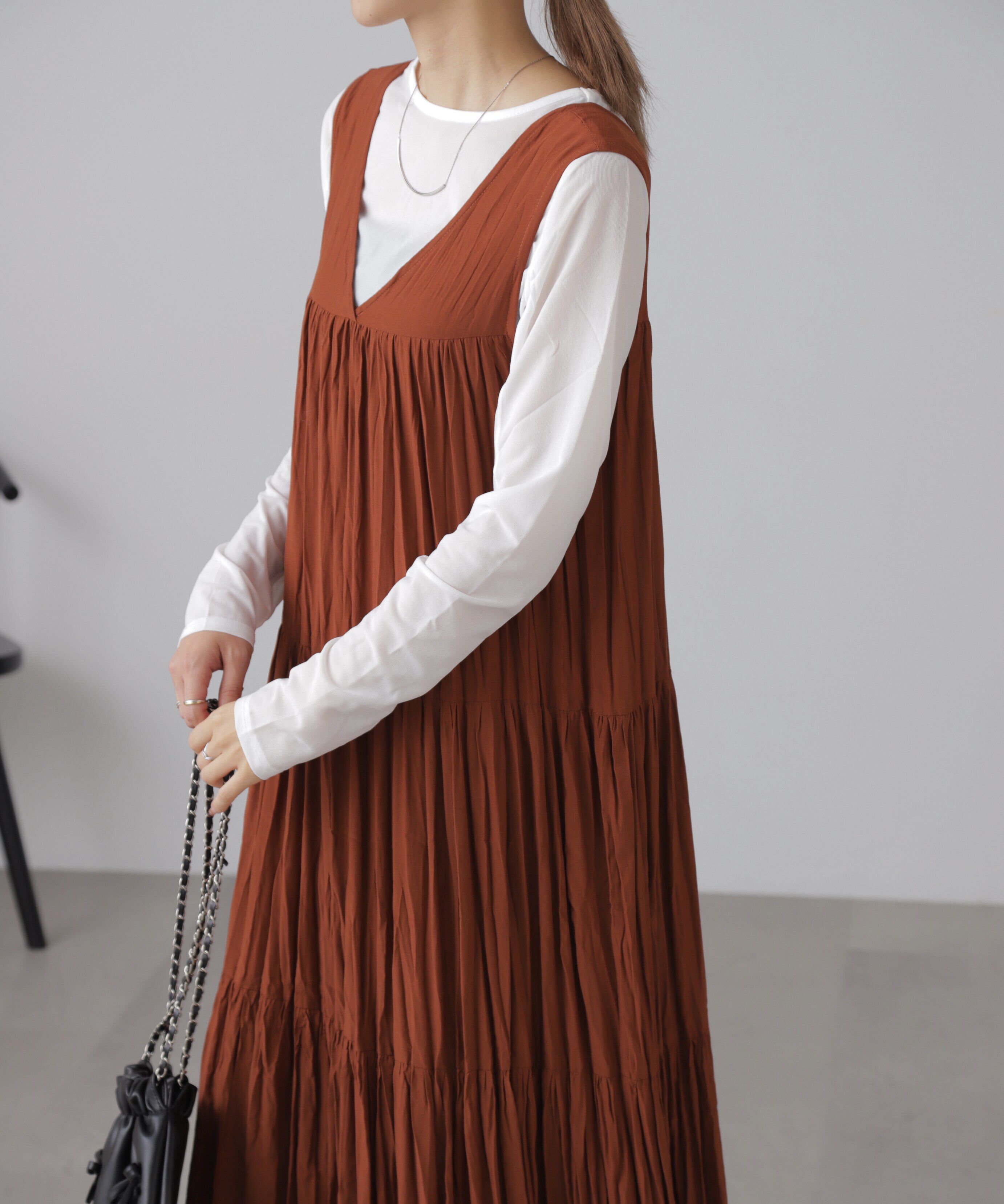  「ワッシャーティアードノースリーブワンピース」|ワンピース|